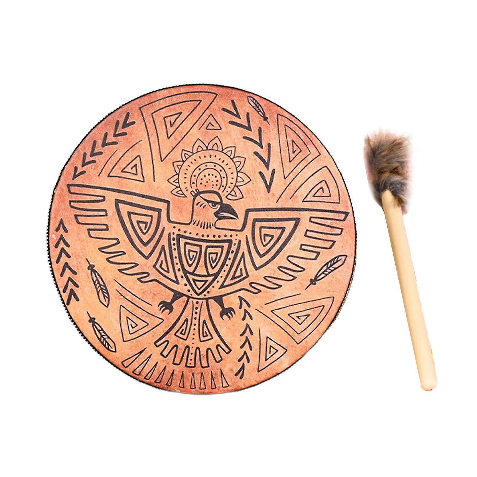 Shaman Drum Bird Pattern Handmade Shamanic Drum Siberian Drums with Drum Stick