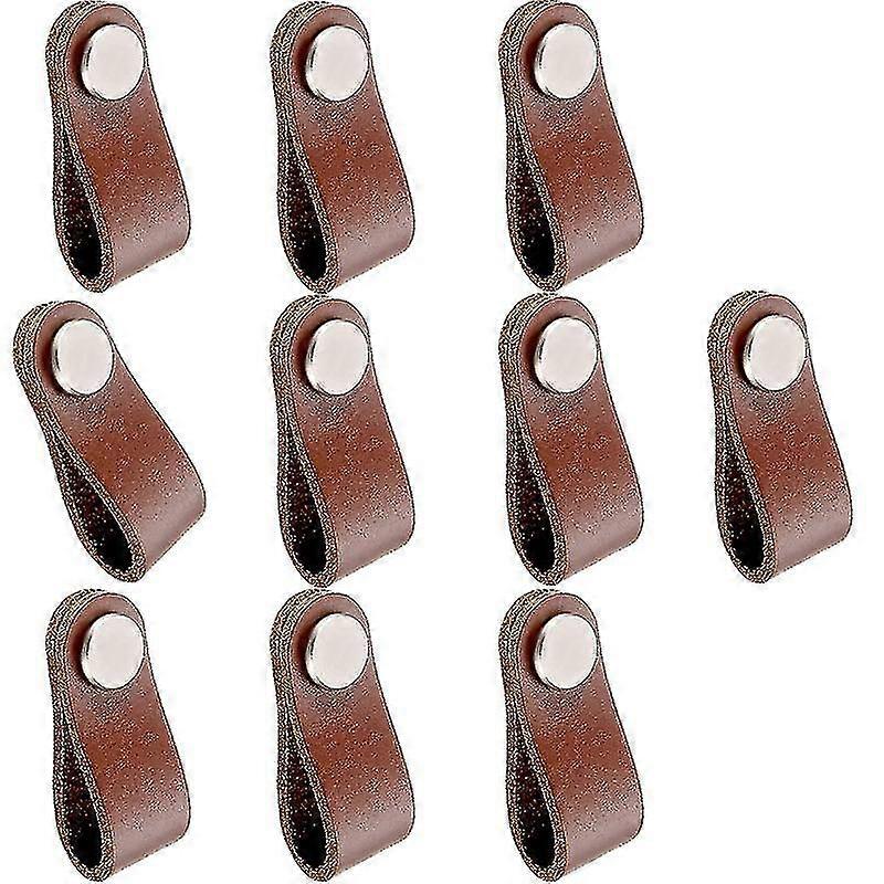 10pcs Furniture Handle Leather Handle Furniture Brown Knob Cabinet Handle Leather Loop Handle
