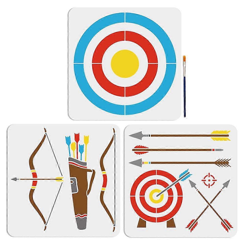 3pcs Archery Bow and Arrow Stencils 11.811.8inch Feather Arrow Painting Stencil with Paint Brush Target Arrow Drawing Stencil for Canvas Wall Furnitur