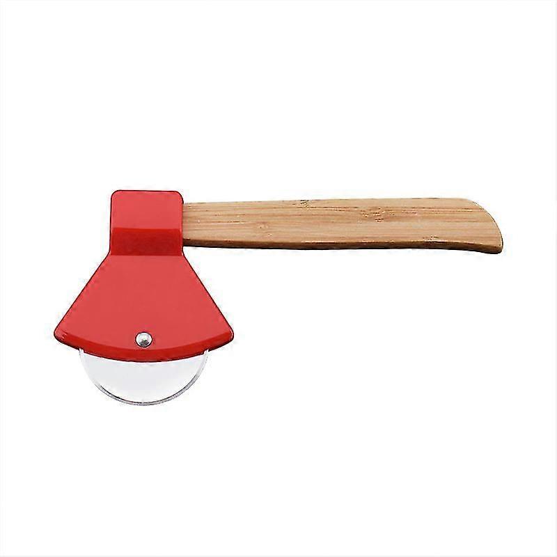 Axe Pizza Cutter With Bamboo HandleRotating Blade (1 Piece, Red)