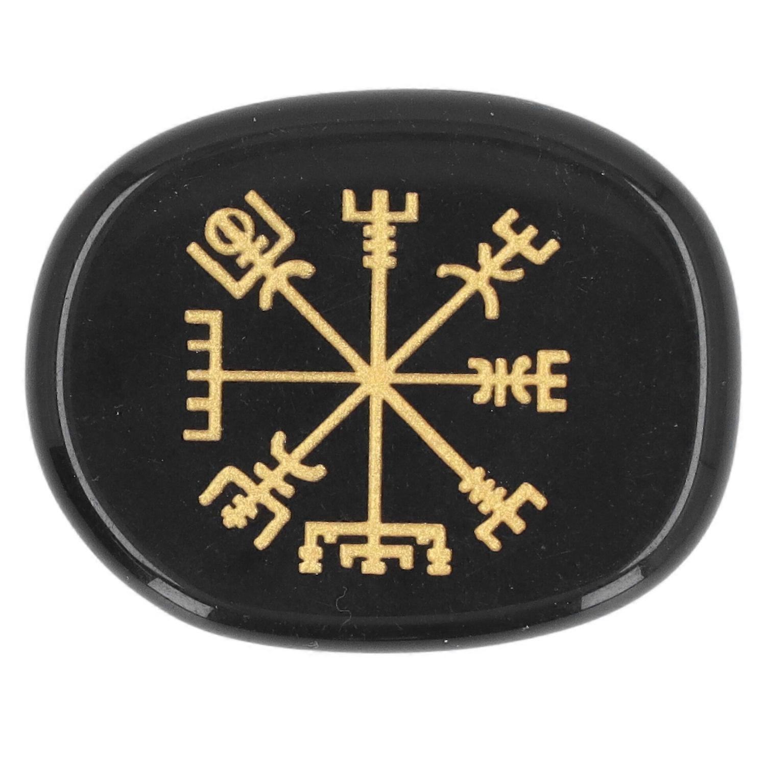 Healing Crystal Stone Engraved Nordic Vikings Symbol Stones Meditation Healing Flat Oval Symbol Ston