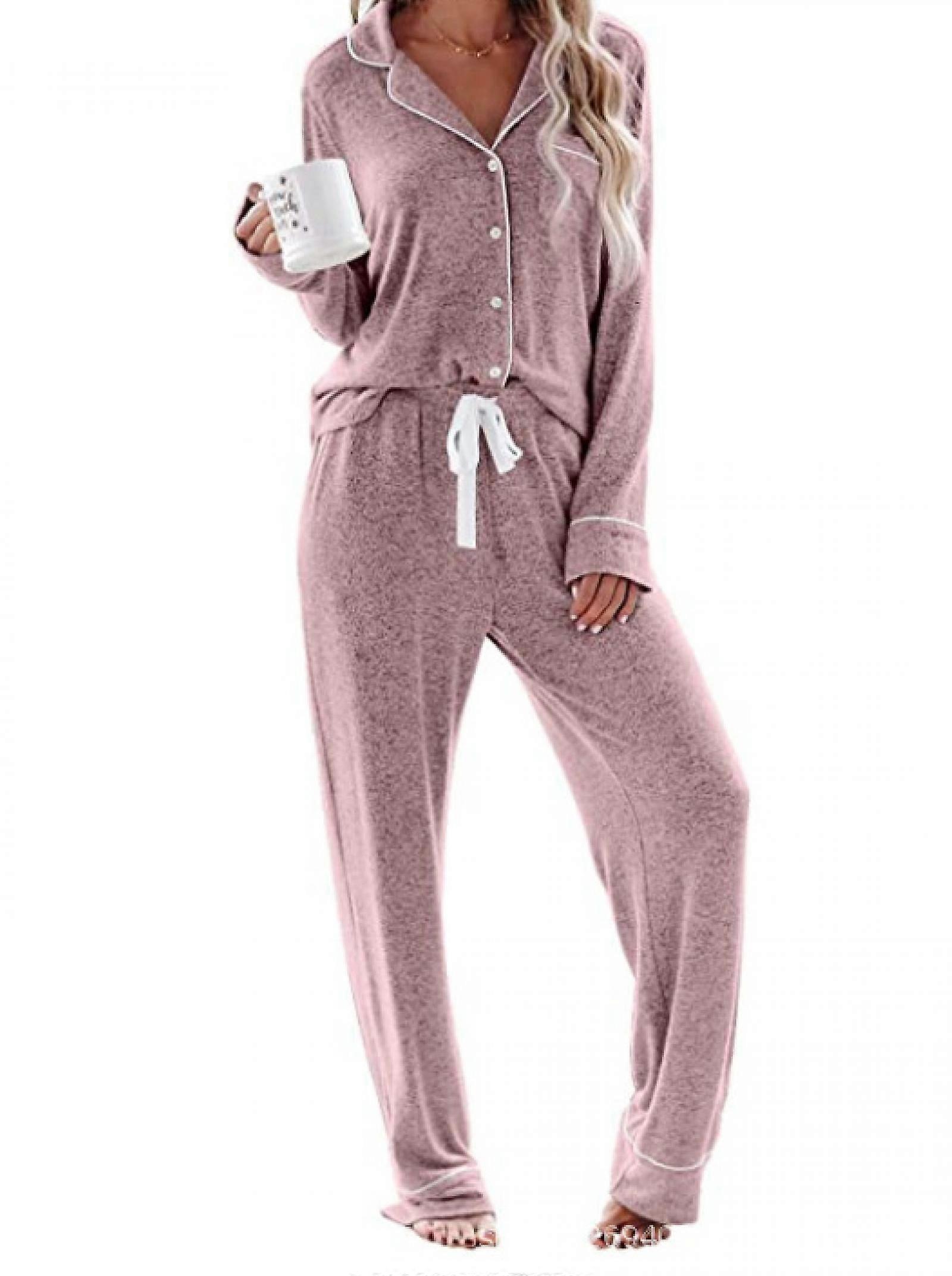 Women's Pajama Sets Long Sleeve Button Down Sleepwear Nightwear Soft Lounge Sets-Small