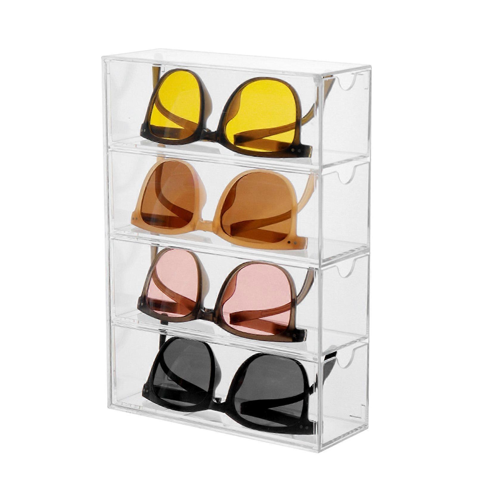 Sunglasses Storage Organizer Dustproof Acrylic Transparent 4 Layer Desktop Eyeglasses Display Holder for Home
