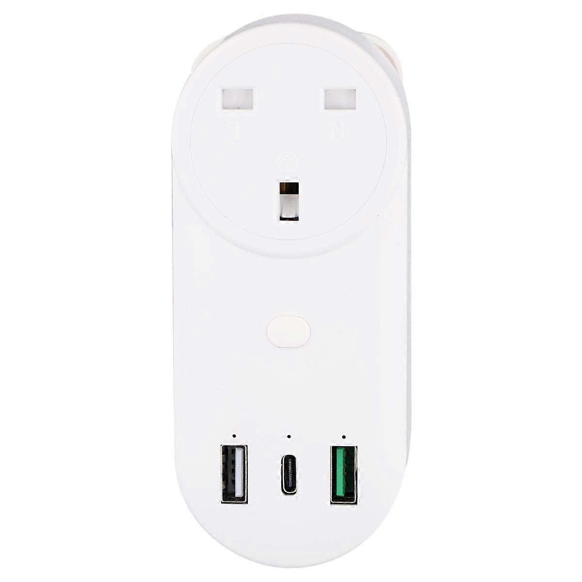 Smart Socket WiFi Plug 16A 2-Hole USB+Type-C Outlets 65W Remote Control Compatible Alexa UK Plug