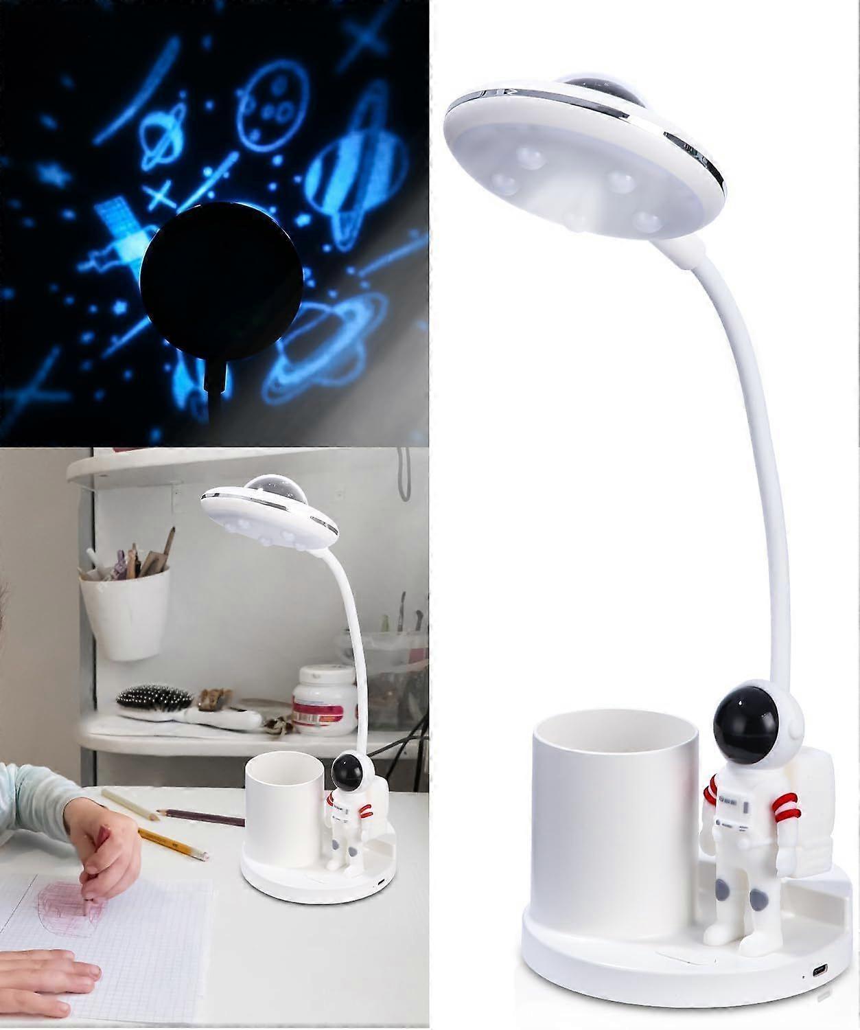Lampe de Bureau Enfant,Lampe de Table Sans Fil Dimmable,Lampe de Lecture Liseuse Rechargeable Col de Cygne Flexible avec Projection et Porte-stylo,Lam
