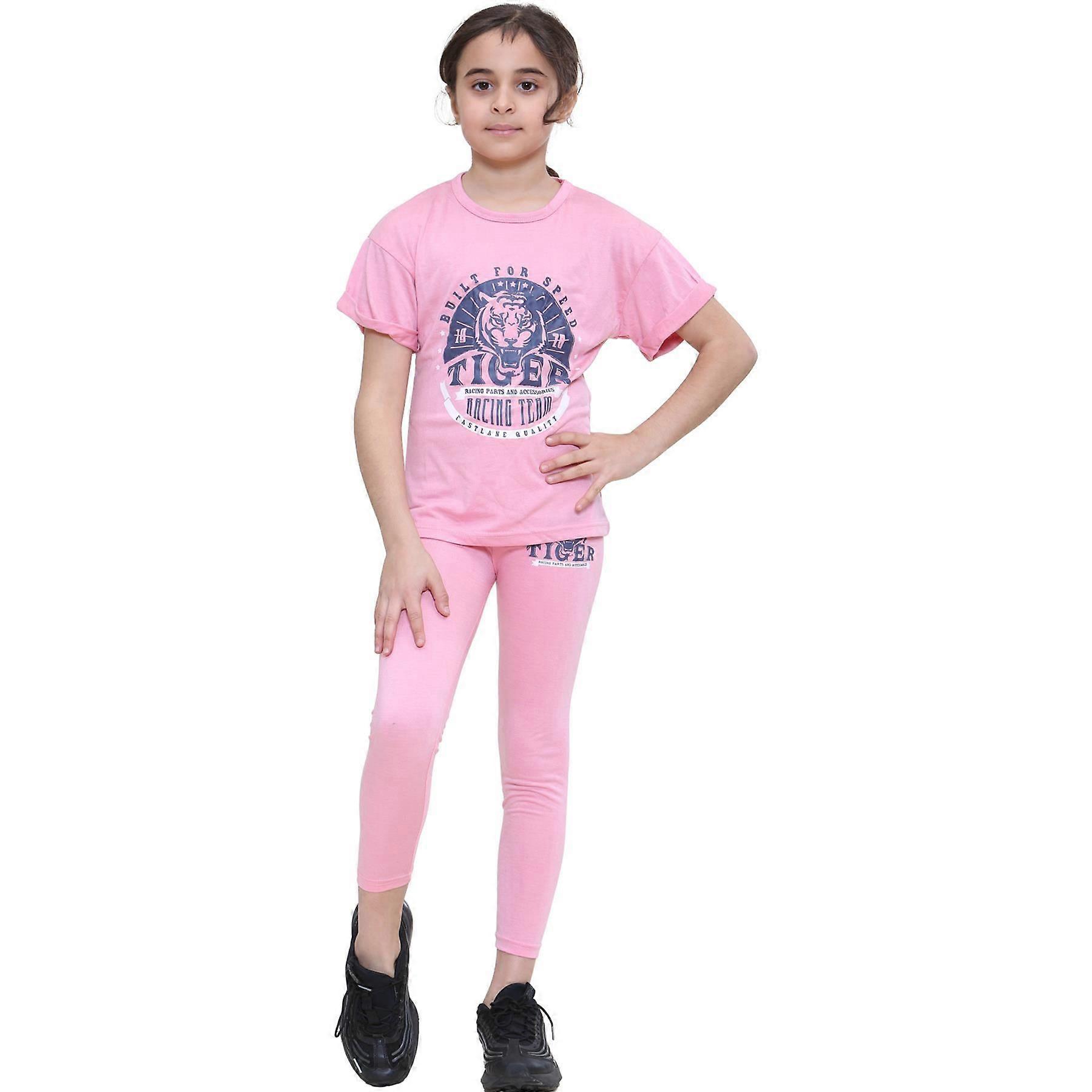 Girls Tiger Racing Team Print T Shirt Top & Legging Set