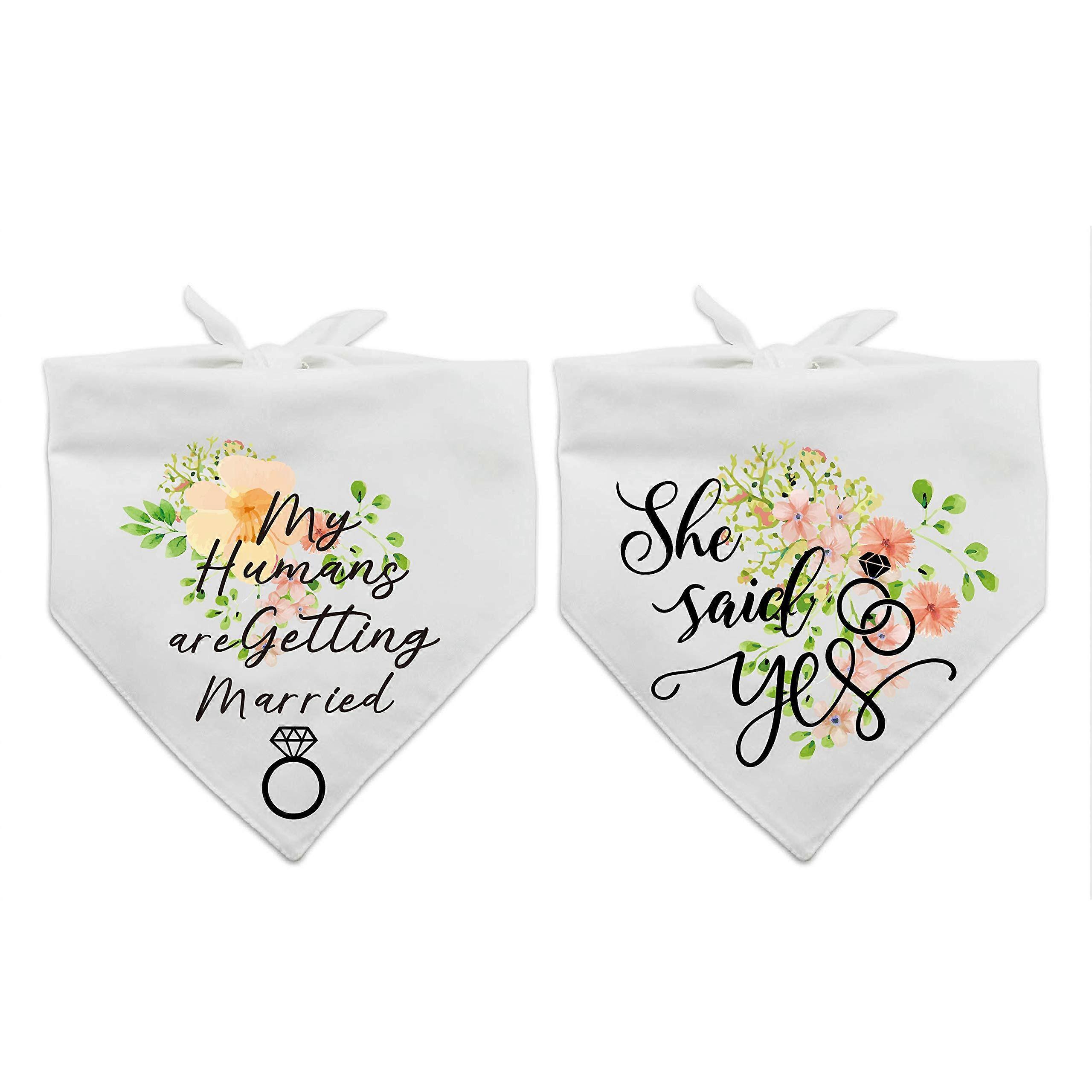 Wedding Dog Bandana Set of 2 for Pets - "My Humans Are Getting Married" Adjustable Cotton Scarf for Small to Medium Dogs
