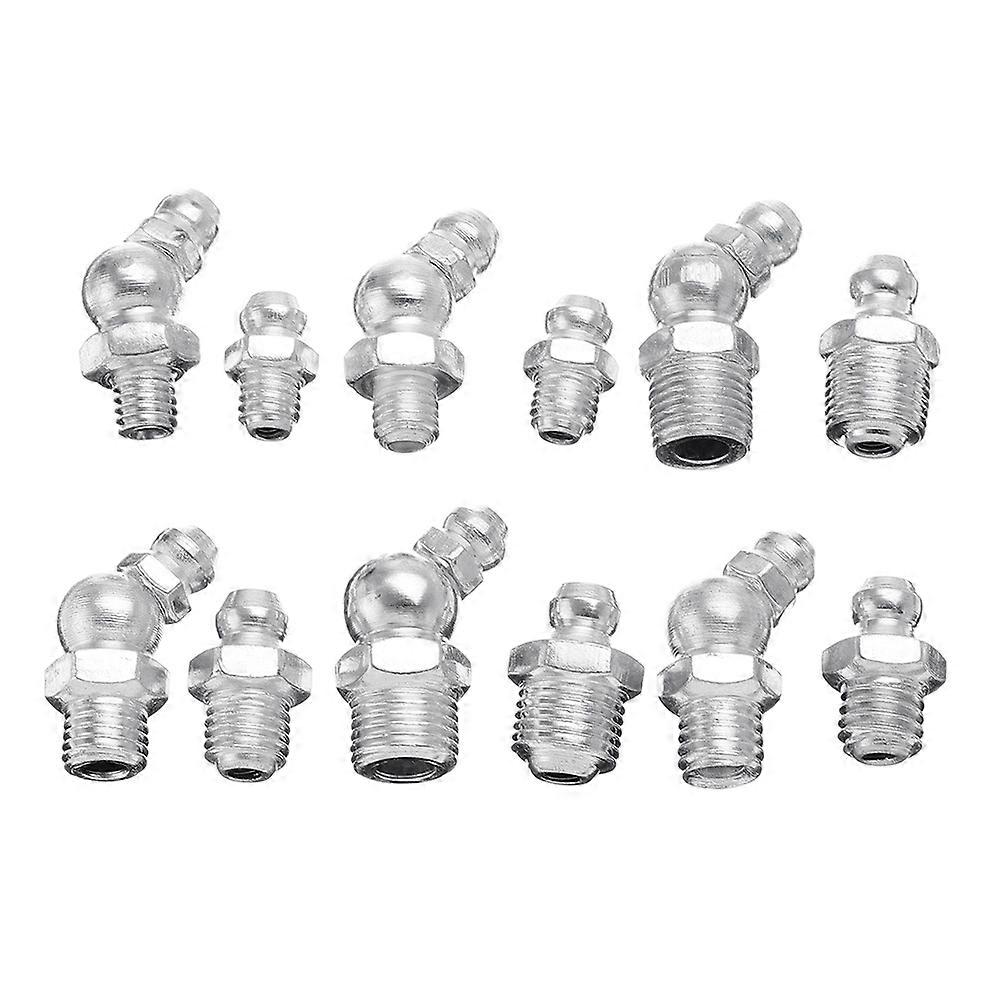 Assortment of 130 galvanized metal hydraulic grease nipples, metric and imperial fittings BSP UNF M6 M8 M10 45°