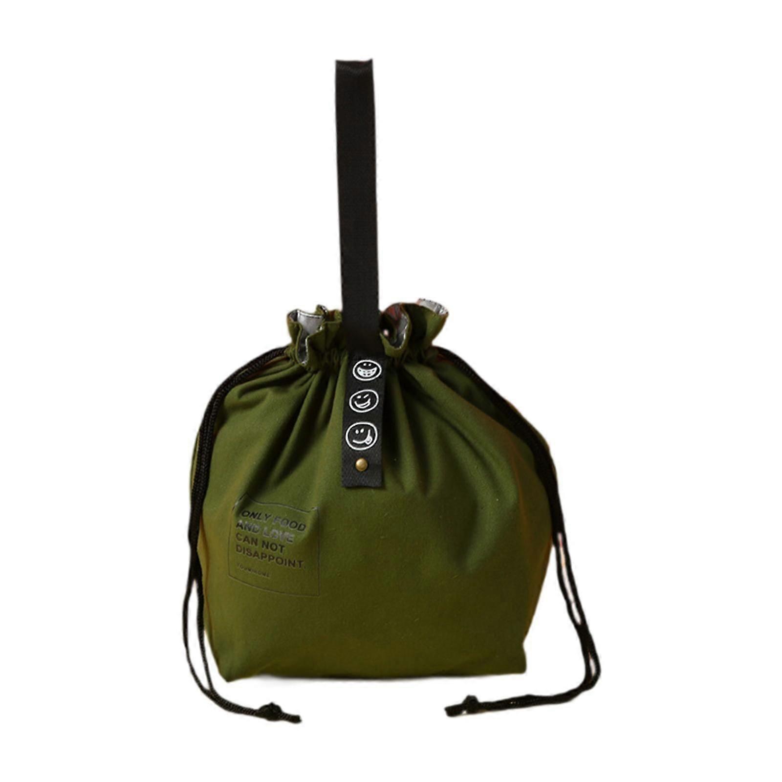 Drawstring Lunch Box Reusable with Handle Storage Pouch for Men Travel Women Green