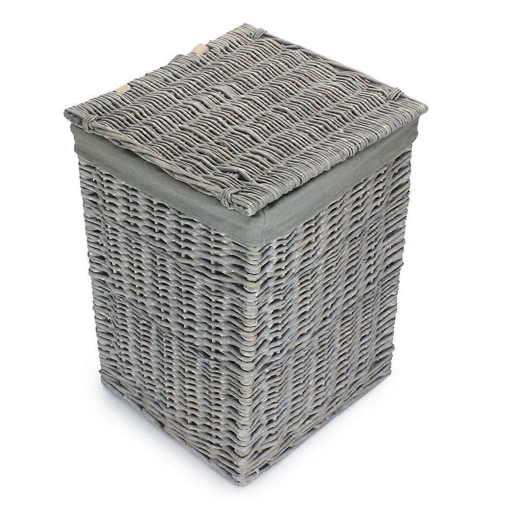 Grey Wash Square Laundry Basket With Grey Sage Lining
