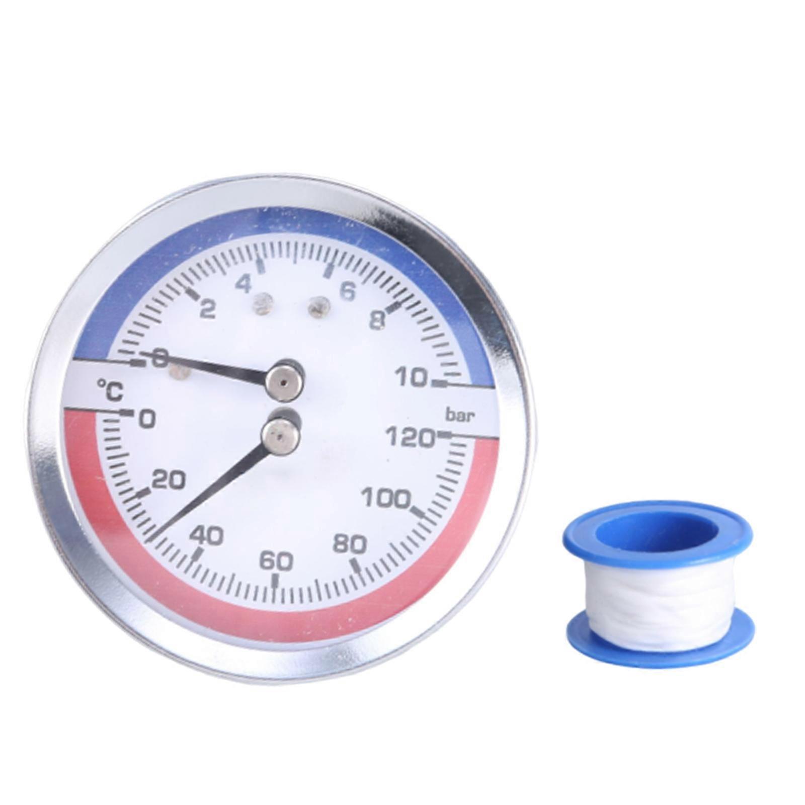 Thermo-manometer Easy Installation 0-120 ℃ 0-10Bar Measuring Rangings For Water Thermo-manometer Multicolor
