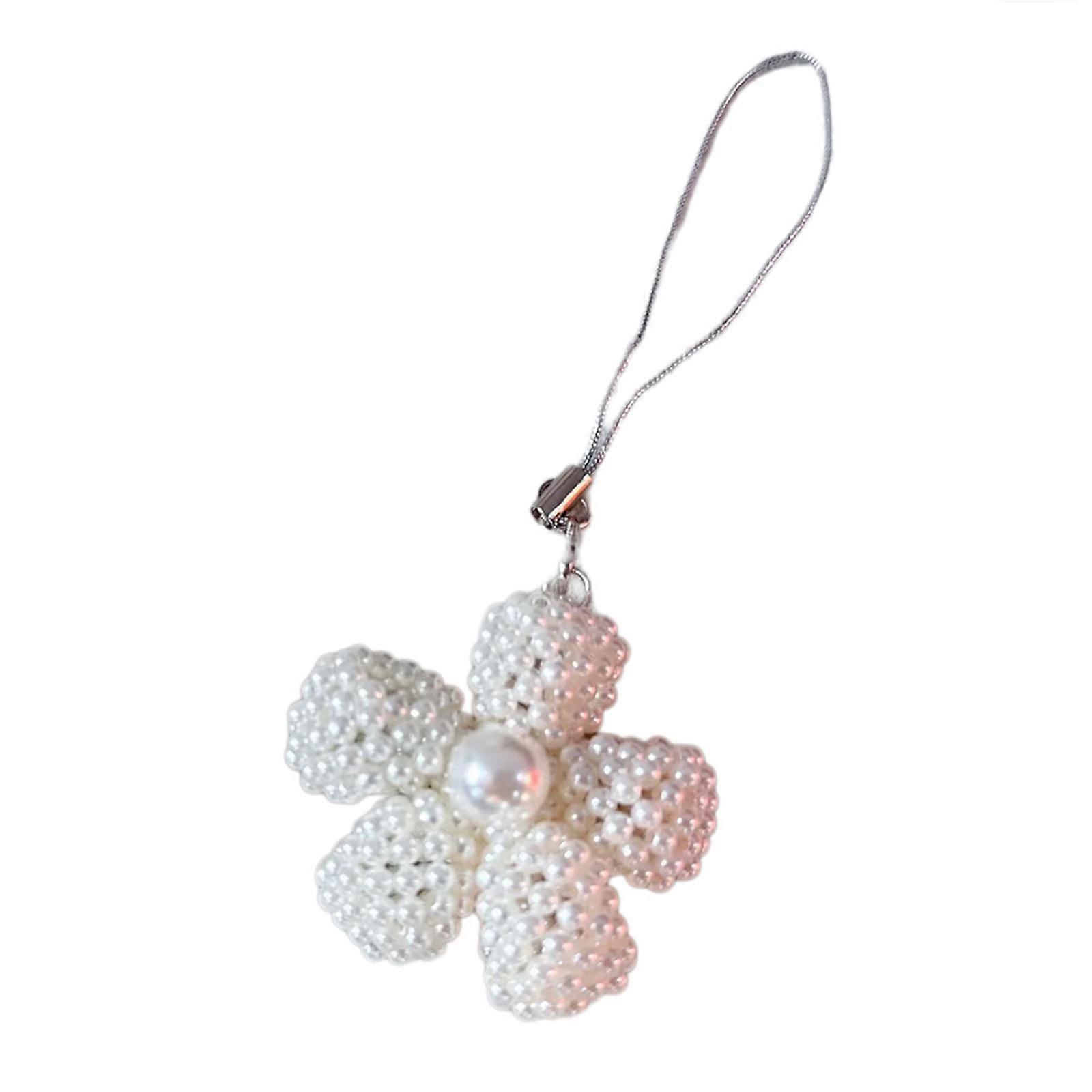 Multipurpose Imitation Pearls Flower Cellphone Dangle/Key Holder Handmade Keychain Bag Pendant Accessory for Women