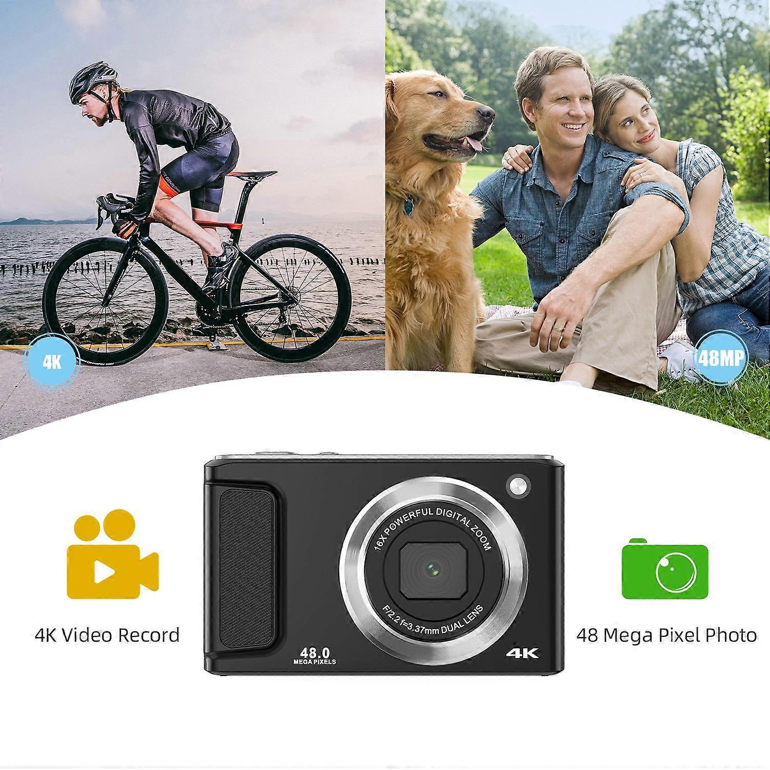 4K Digital Camera Digital Video Camera 48MP Dual Lens 2.8 Inch IPS Screen Auto Focus 16X Digital Zoo