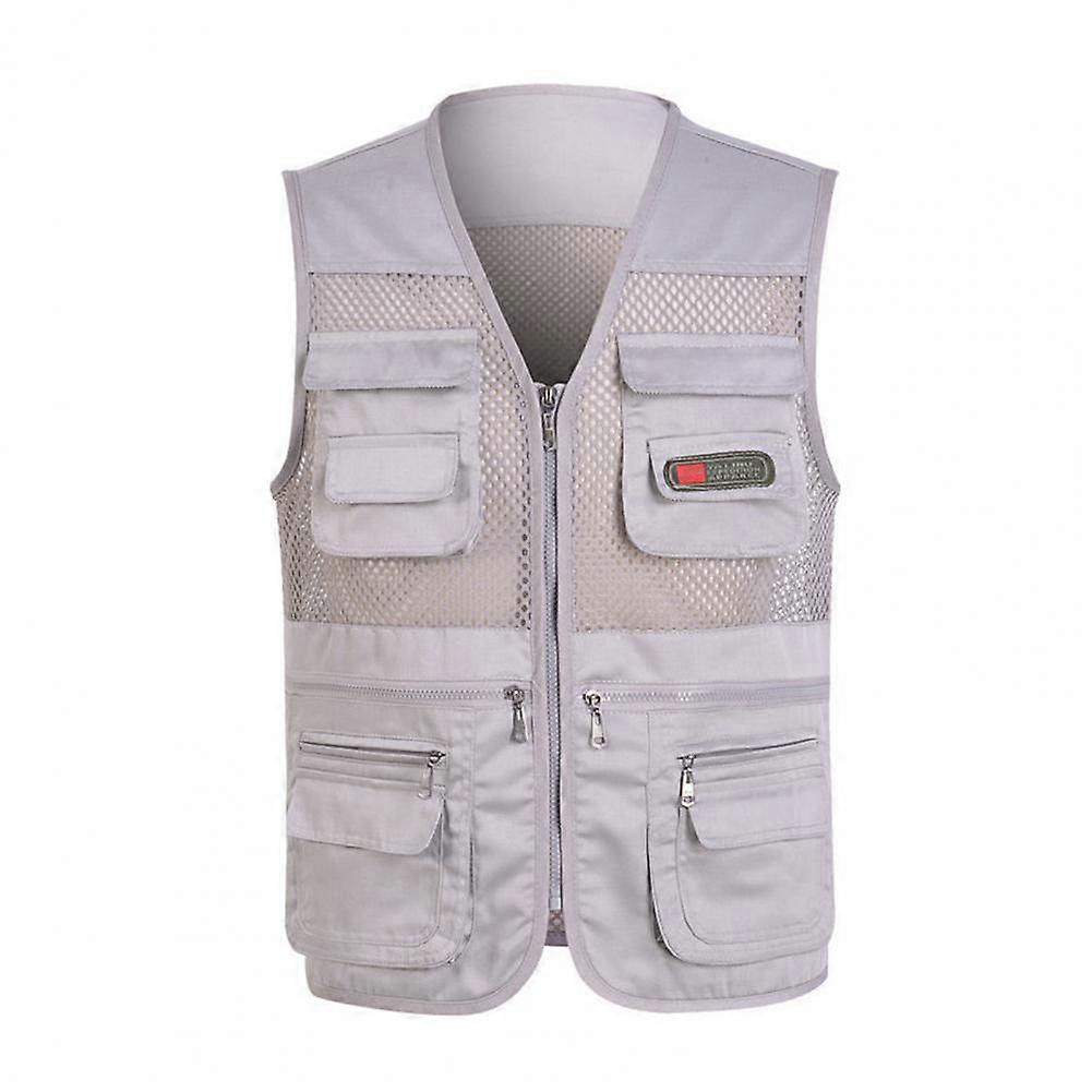 Casual Summer Sleeveless Fishing Vest Solid Color Plus Size Loose Waistcoat for Outdoor Classic Multi Pocket Photograph Vest