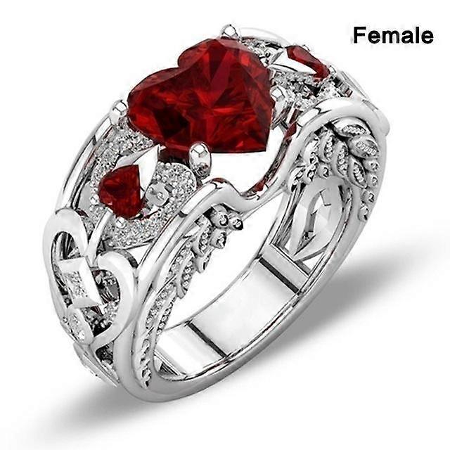 Anello da donna in argento con cristalli di zircone intagliati a forma di cuore rosso e blu, alla moda, per feste e feste.