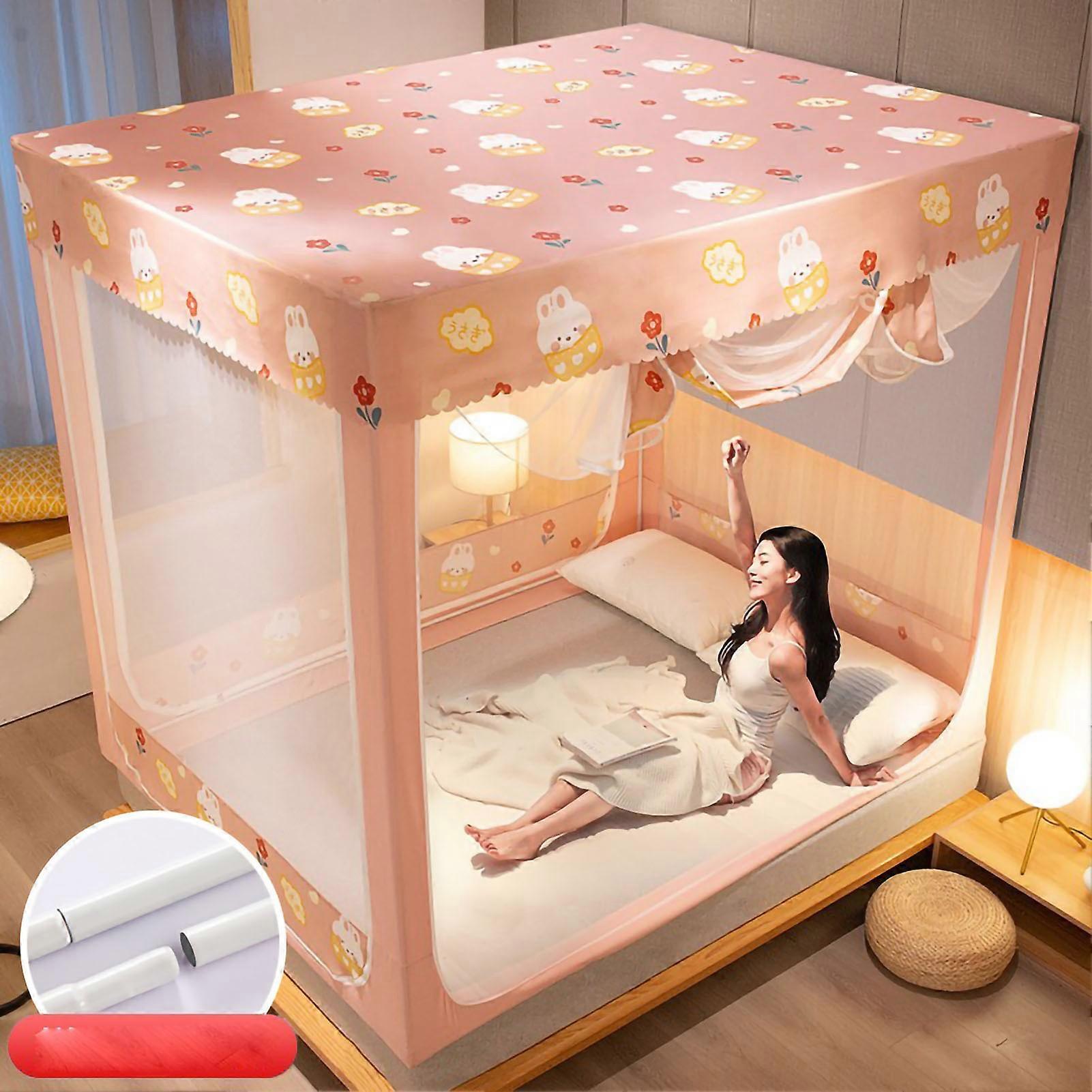Bed Canopy Curtains Integrated Physical Shading Bed Curtains with Bracket Bed Sitting Mosquito Net