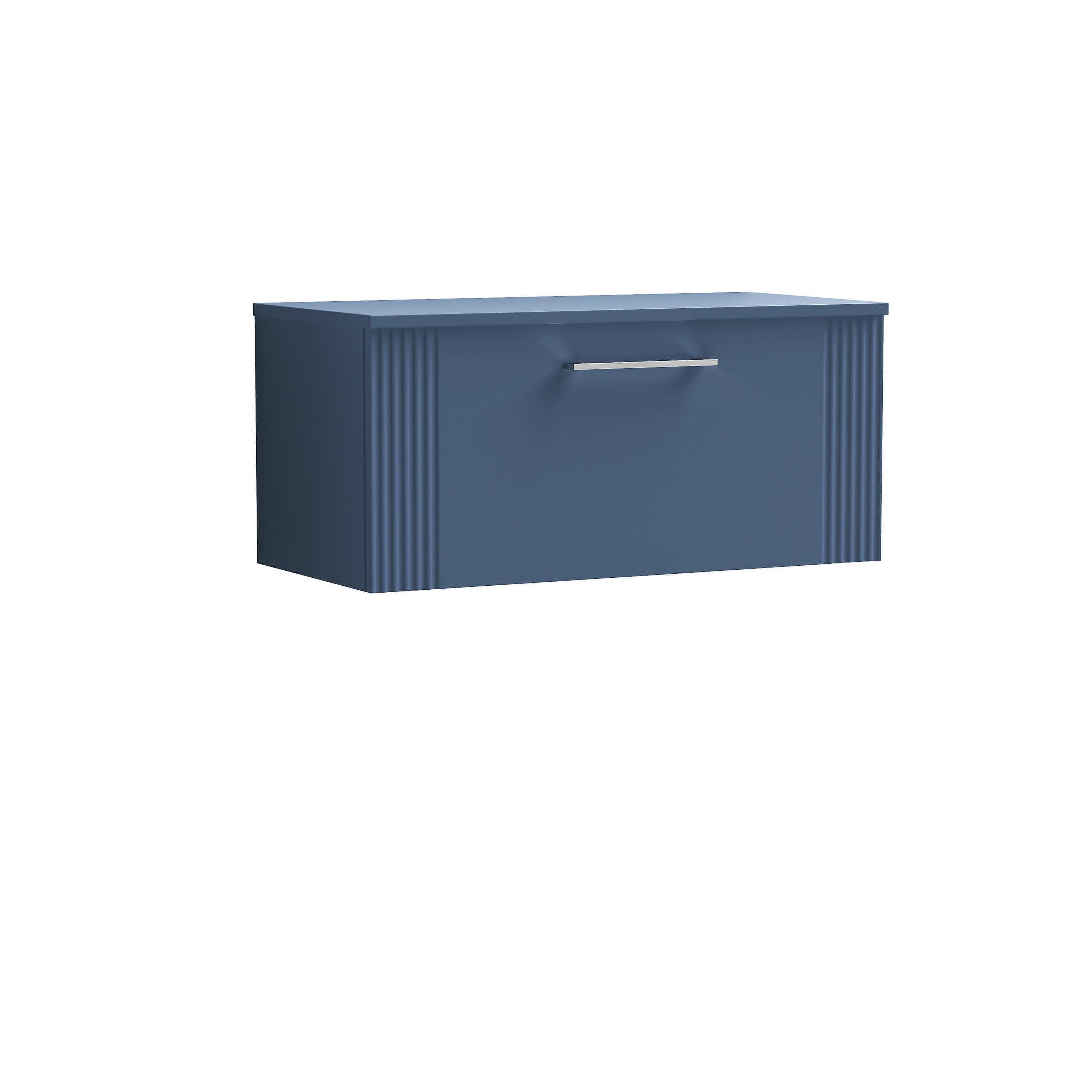 Retro 1 Drawer Wall Hung Vanity Unit with Colour Coordinating Worktop - 800mm - Satin Blue - Balterley