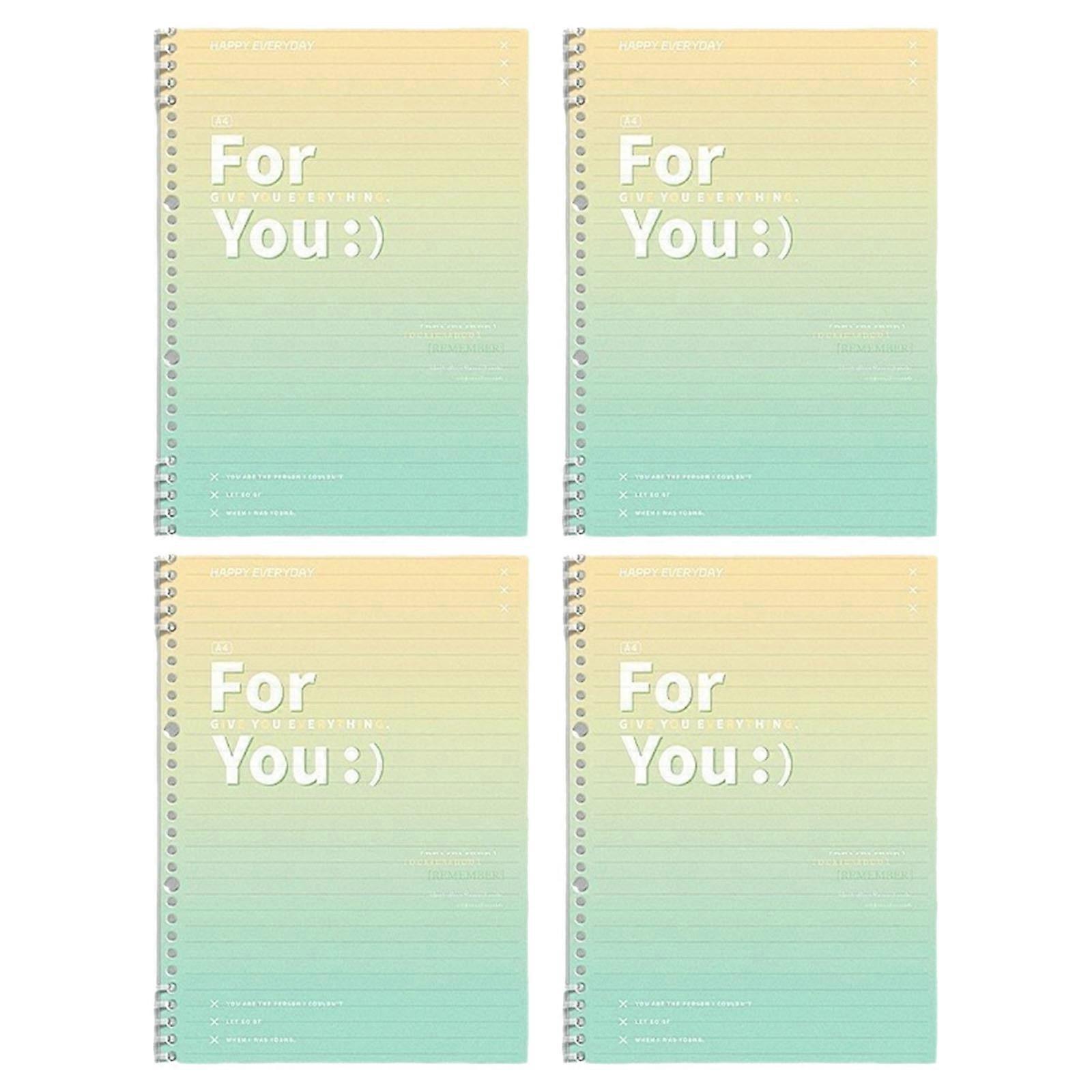4Pcs Loose Leaf Notebook for Student, 26 Hole Punched Binder Notebook Journal, 240 Sheets Lined Paper, 8.27''x11.42'' Green