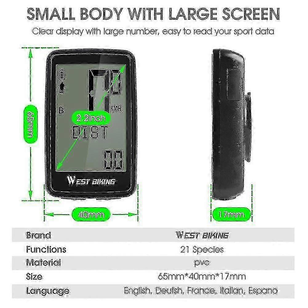 Bicycle Computers 1set Pvc West Biking 5 Language 21 Functions Waterproof Wireless Bike Bicycle Computer Stopwatch Lcd