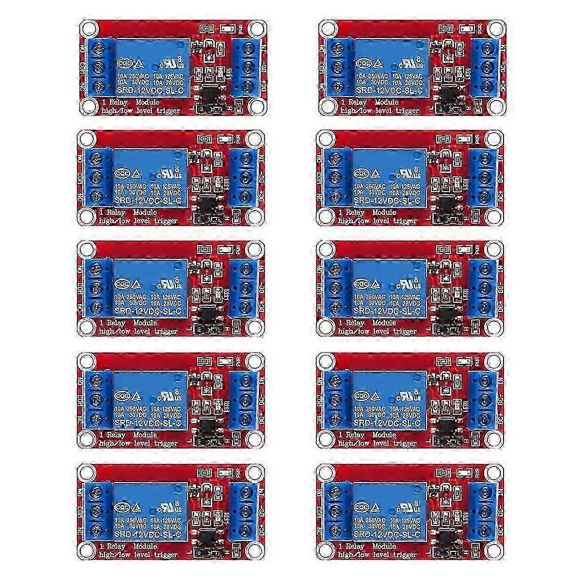 10pcs Relay Module DC 12V Relay Board 1 Channel with Optocoupler Isolation Support High or Low Level