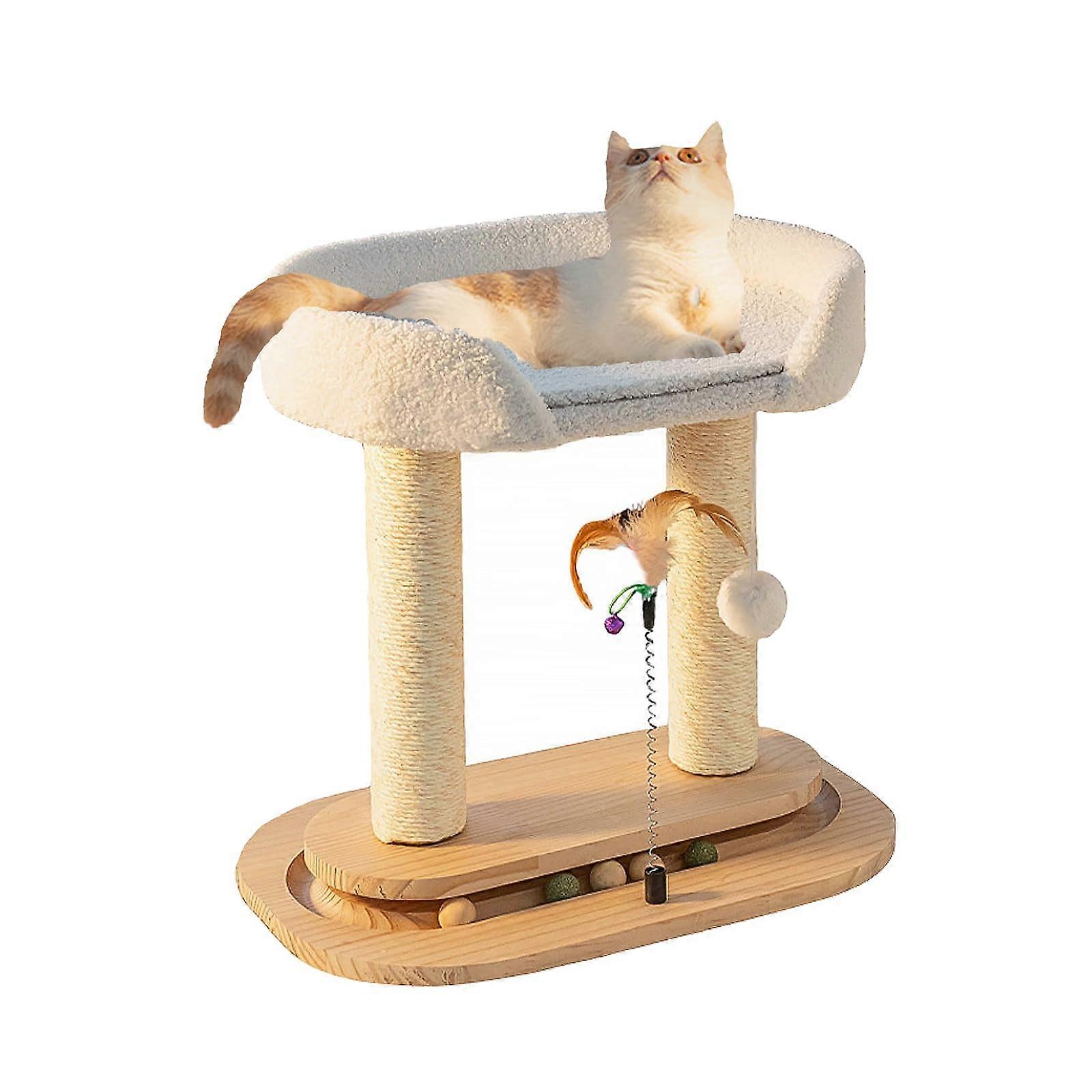 Small Wooden Cat Tree Tower for Indoor Cats Interactive Play 16.34" L x 11.81" W x 16.54" H