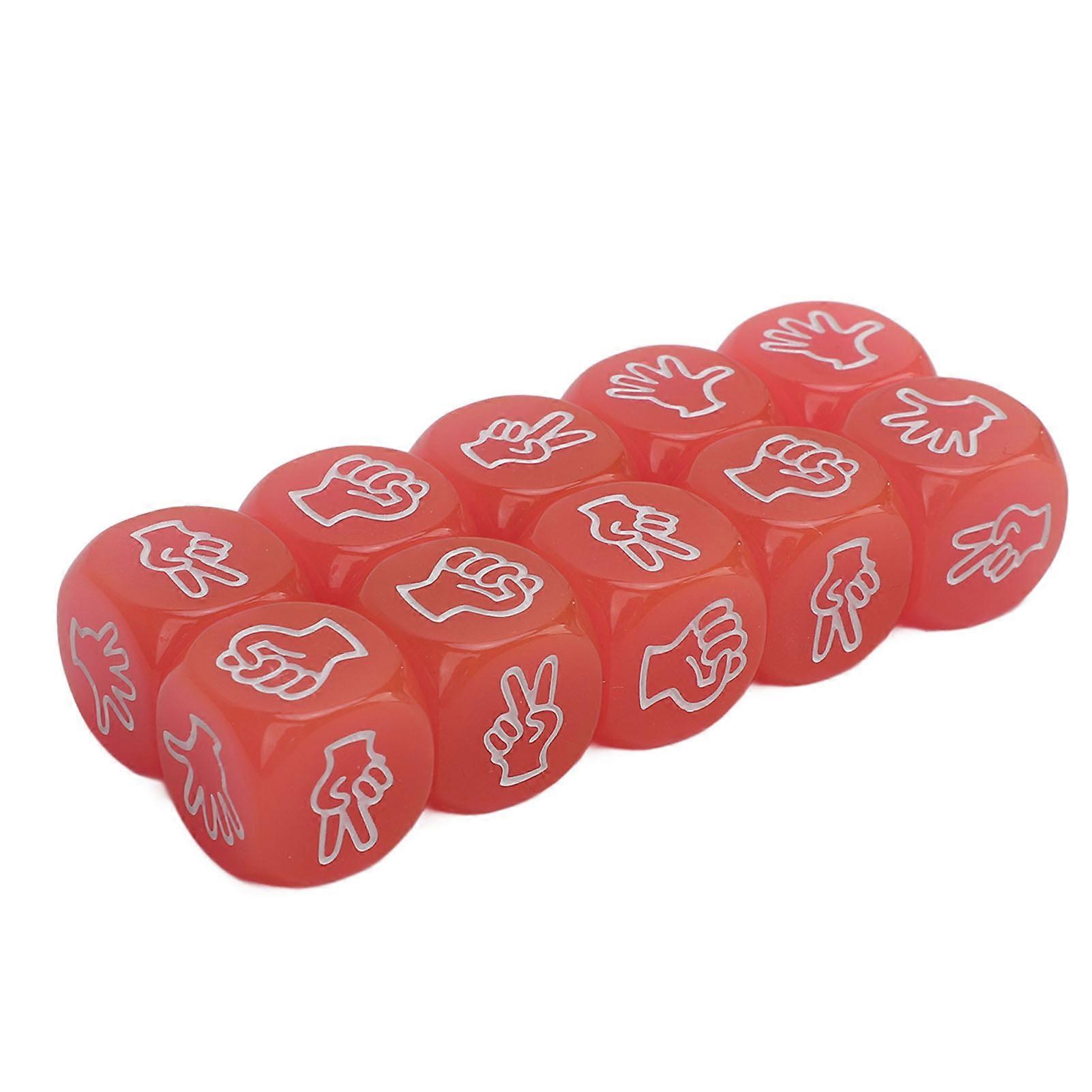 10pcs Finger Guessing Dice Luminous 6 Sided Lightweight Rock Scissors Paper Dice Set for Board Game Roseate