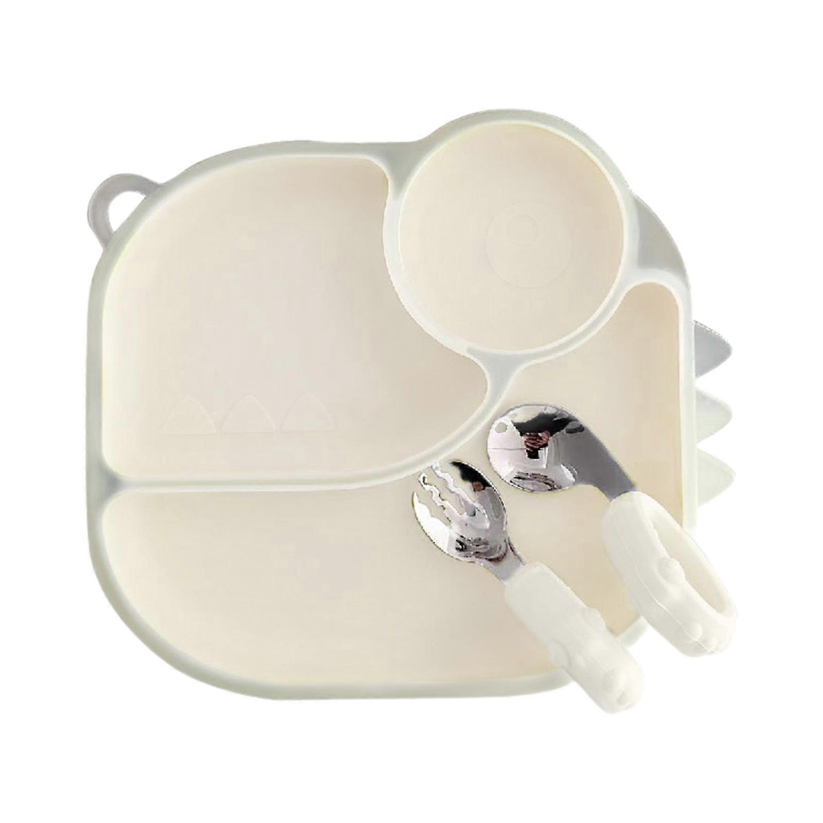 Kleinkind Selbstfütterndes Silikon Set mit Saugplatten Löffel & Gabel Ungiftiges Silikon Fütterungsset Upgrades für Kleinkinder Weiß