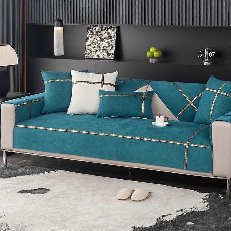 Modern Sofa Cover Four Seasons Universal Leather Non-slip Chenille Sofa Cushion Solid Color Golden Pressure Strip Couch Cushion