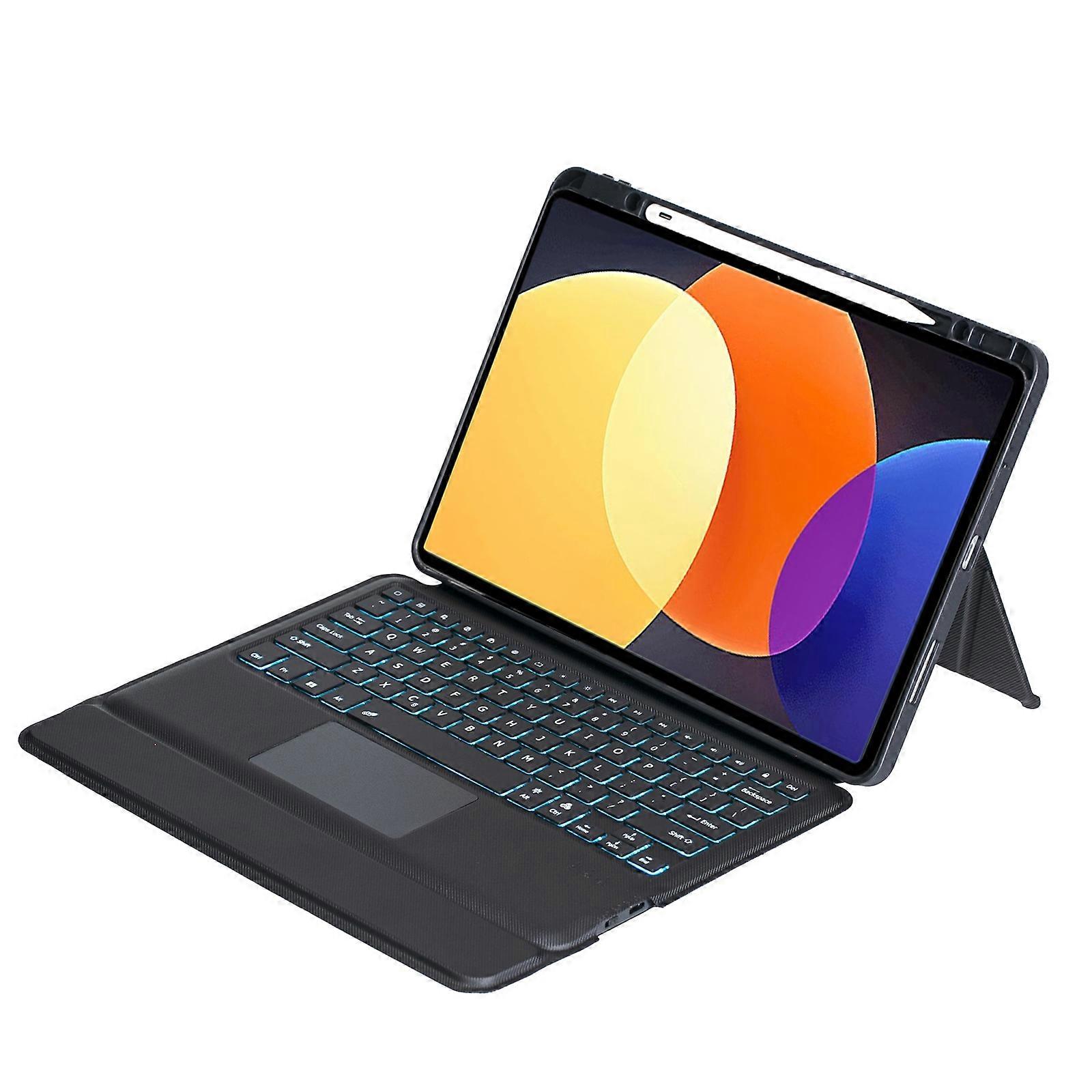 Estojo de couro para teclado Bluetooth retroiluminado destacável com touchpad