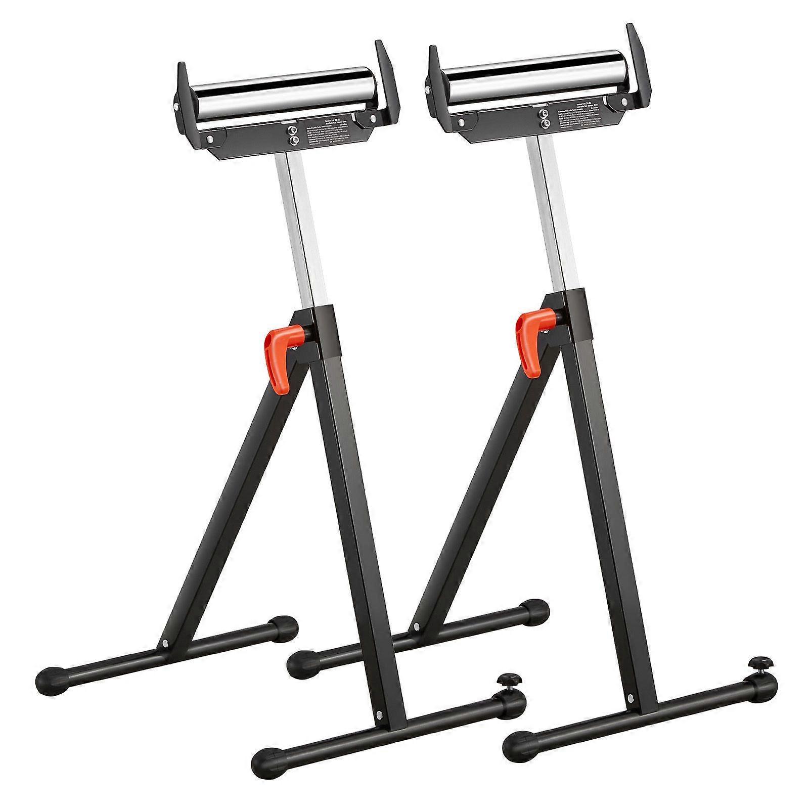 2-Pack Roller Stands, 250 lbs Load Capacity, 27-43 in Adjustable Height, Heavy Duty with Polished Steel Roller Head & Edge Guides