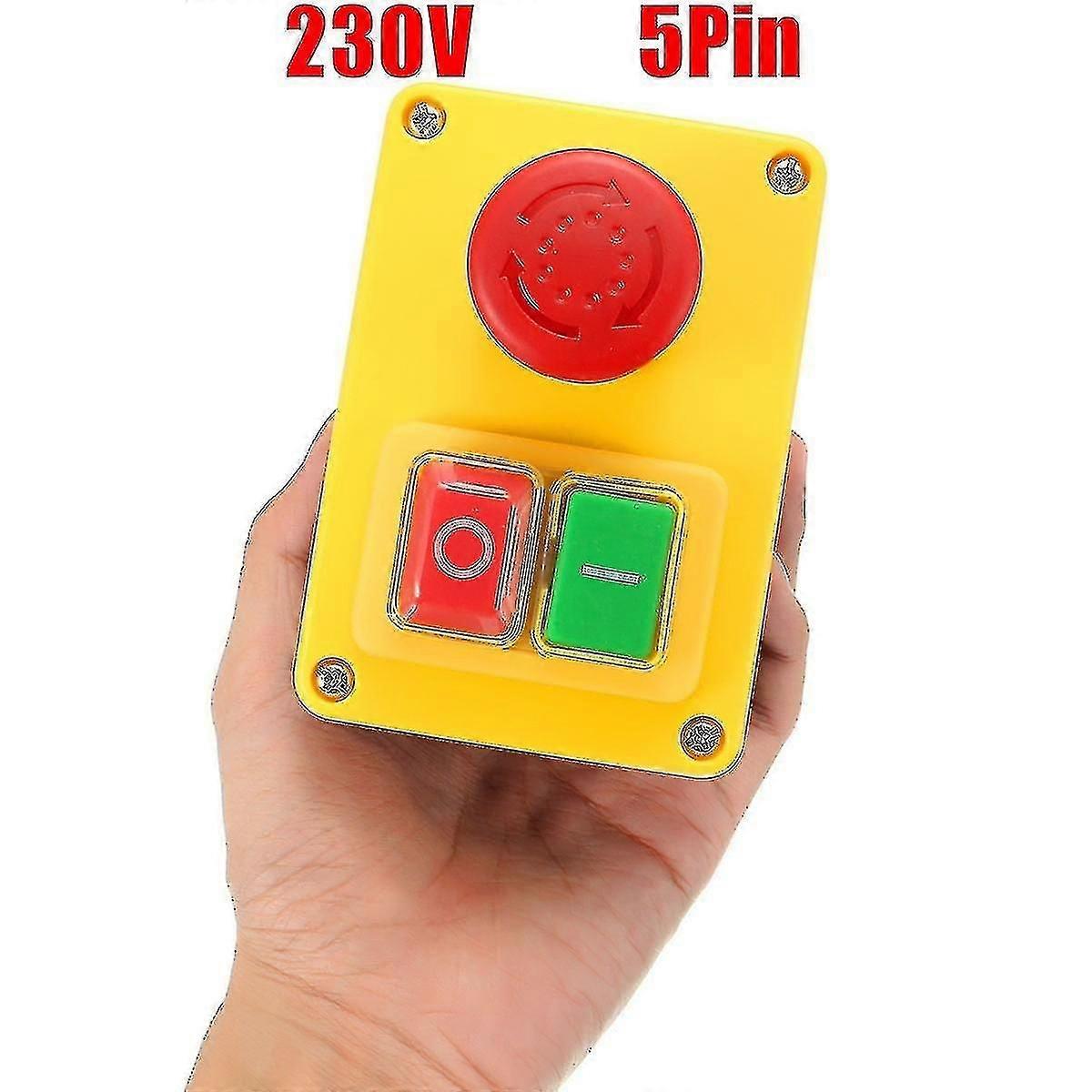 230v Motor Stop/start Nvr Emergency Button Switch For Lathe Mill Drill 16a 5pin Peq