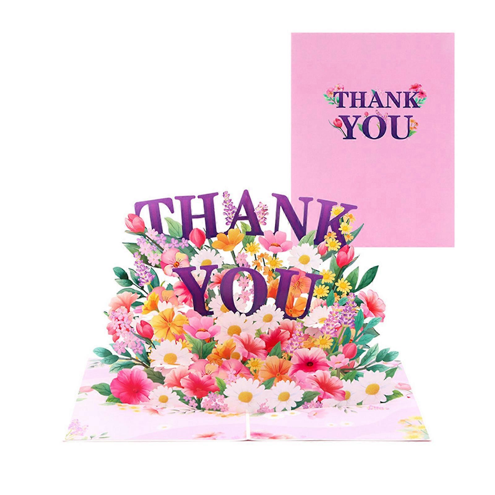 Sophisticated Pink 3D Thank You Card Colorful Flower 3D Foldable Card Delicate Craftsmanship Card for Special Event