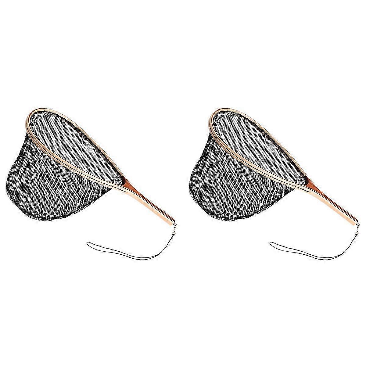 2X Fly Fishing Landing Net Wooden Handle Nylon Landing Handle Trout Mesh Fish Catch Release Scoop F