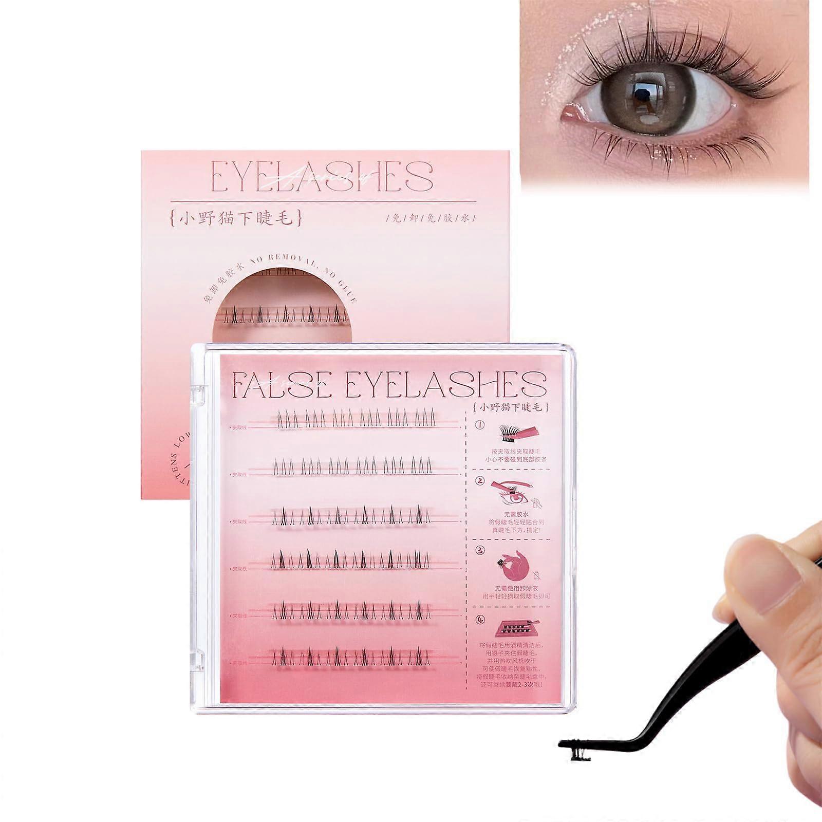 Fish Tails Glueless PressOn Eyelashes (S8), No Glue Needed, Pink, Synthetic Fibers, Strip, False Eyelashes