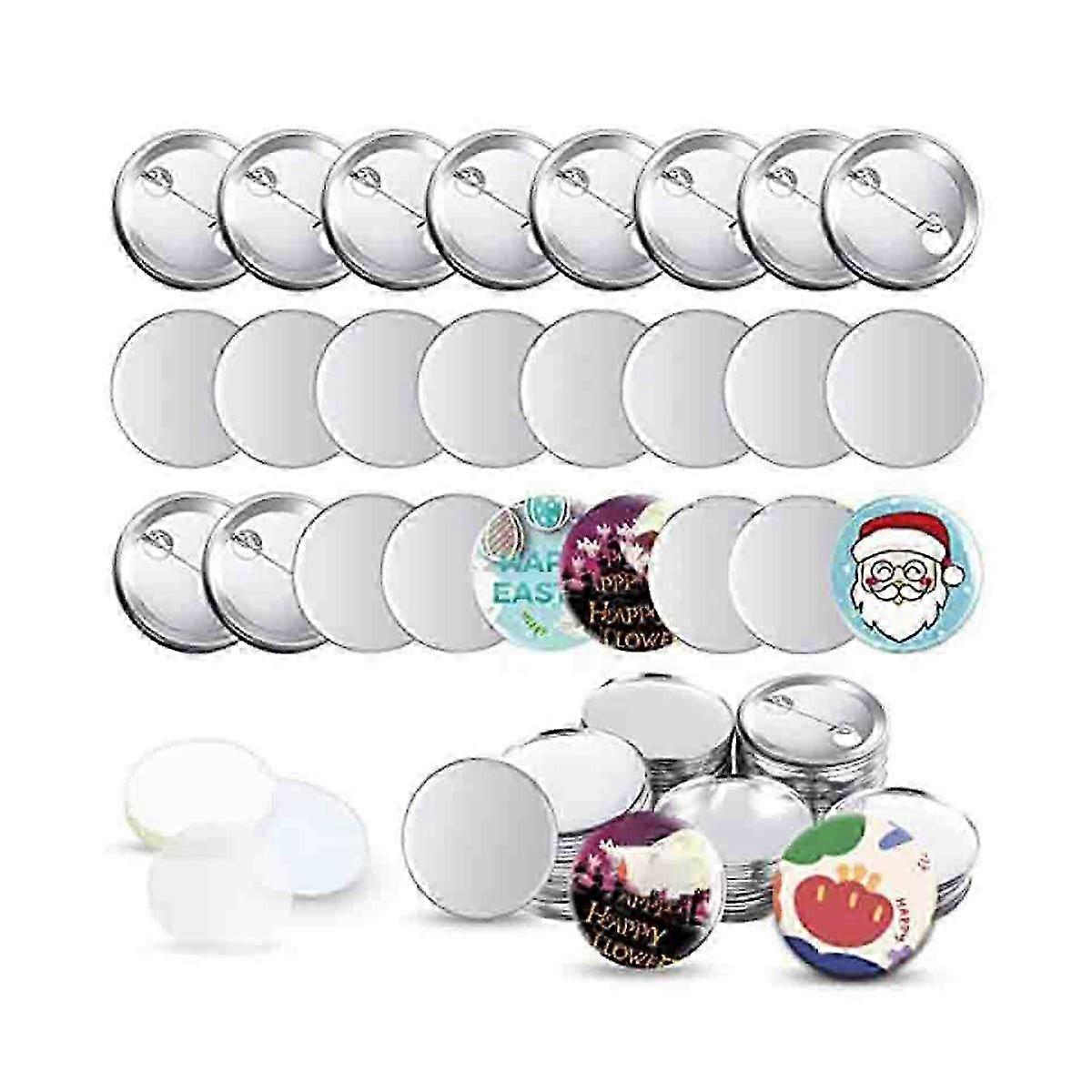 100 Sets Blank Round Badge Pin Button Making Supplies for Button Maker Machine, 58mm/2 Inch Parts