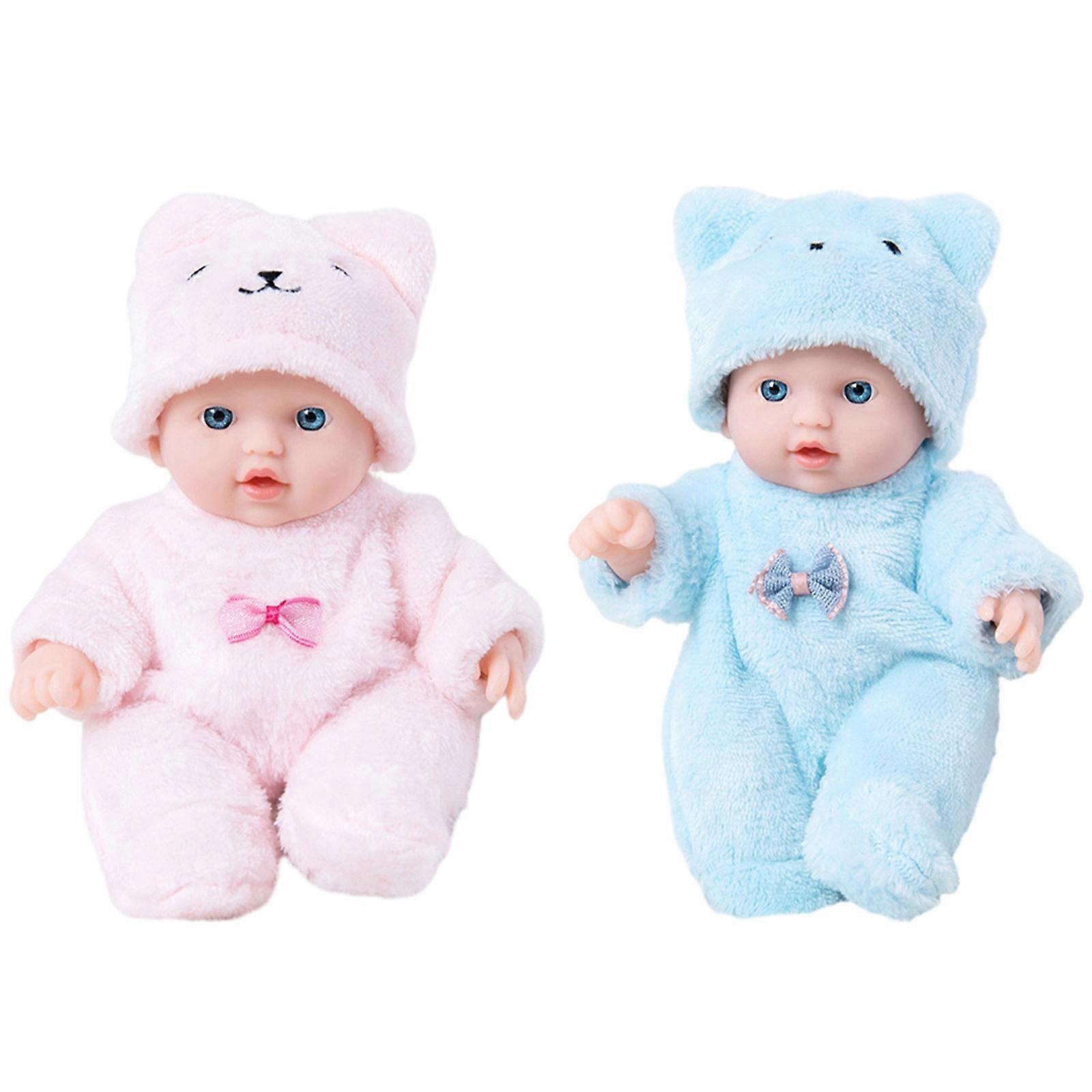 Interactive Silicones Plush Baby Dolls Set of 2Pcs Realistic Infants Reborns Toy with Flexible Joint for Educational