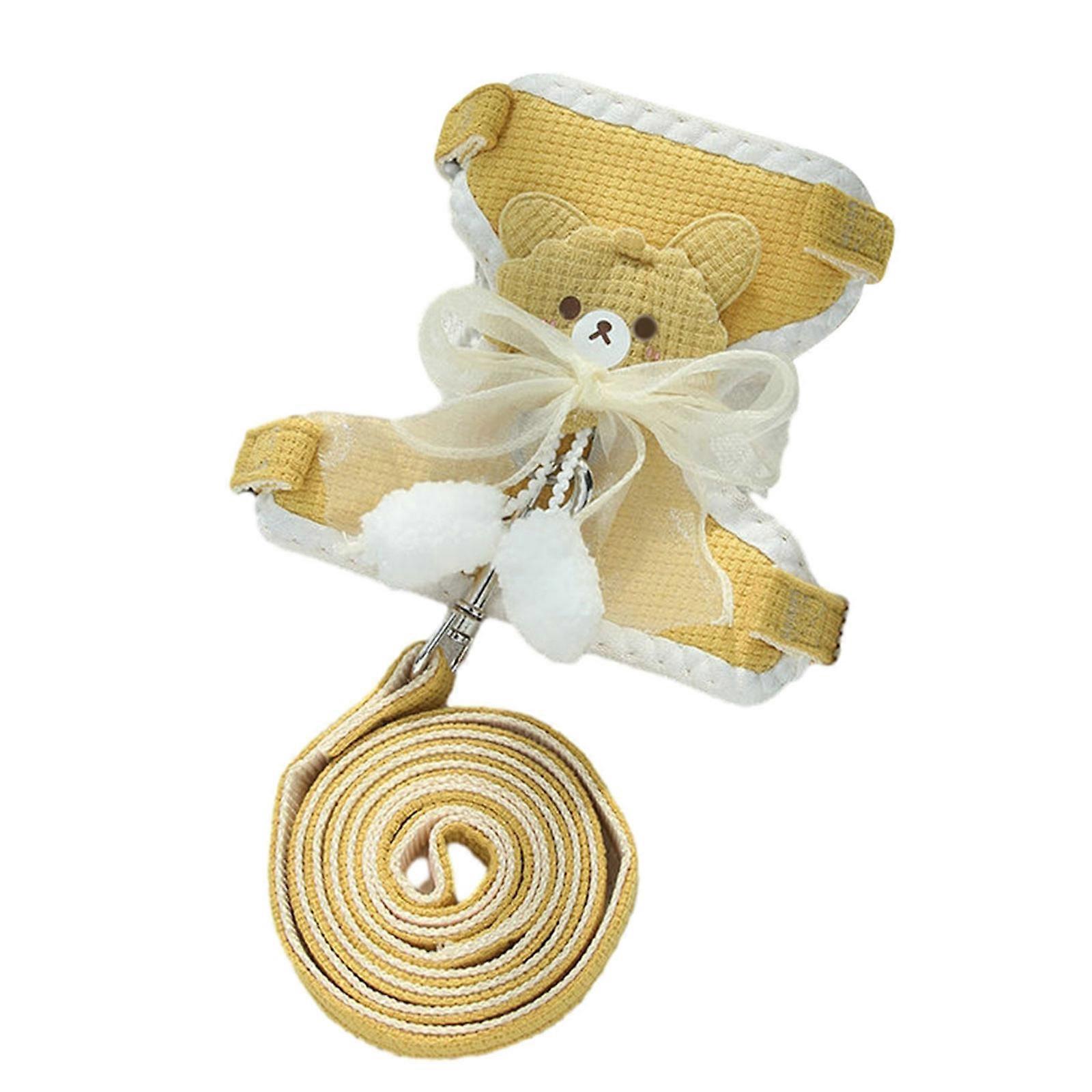 Cats Collar Harness Leash Set Adjustable Cloth Pet Tractions Cats Tractions Rope Dog Harness with Bowknot Decoratives  S Yellow