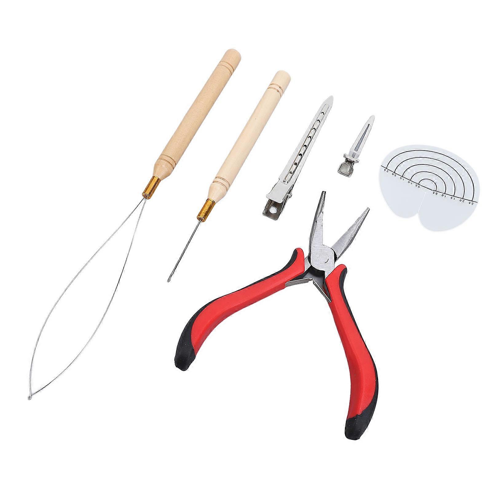 Micro Rings Bead Device Tool Kit Wooden Handle Pulling Hook Needle Hair Extensions Bead Spacer Template Set 