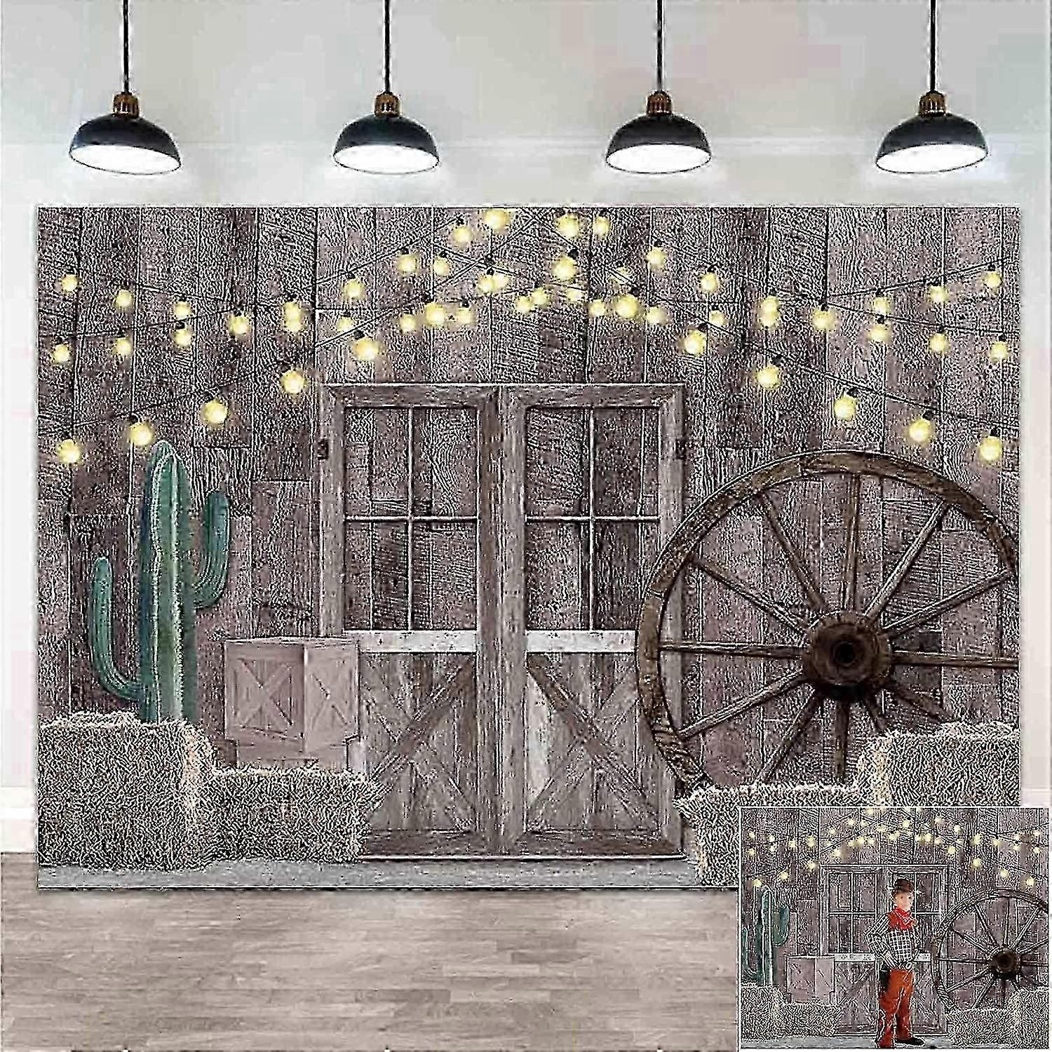 maison en bois sur le thème du cow-boy western vintage porte de grange flash photographie de portrait arrière-plans pour les fêtes d'anniversaire des enfants et les baby showers,