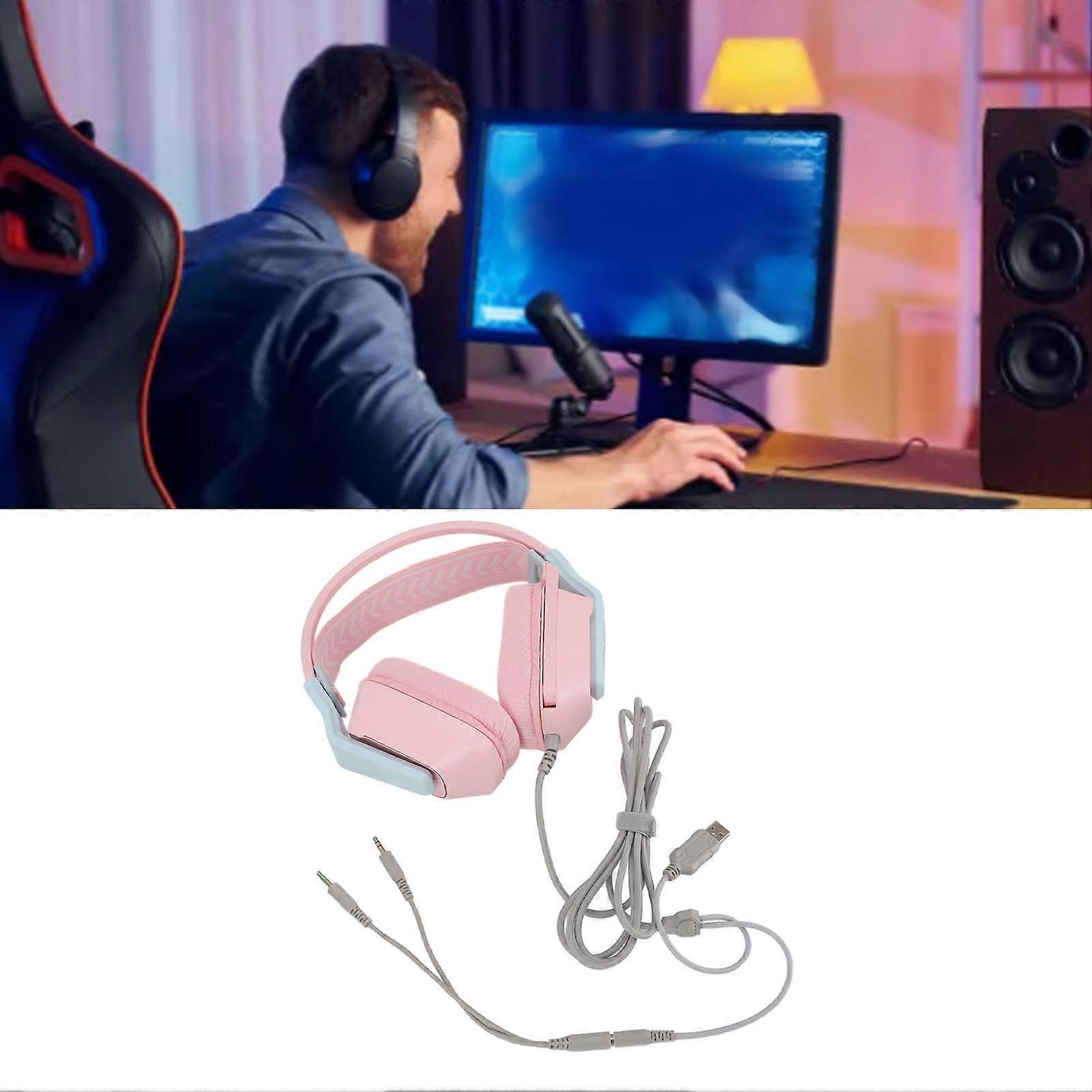 Wired Gaming Headset Memory Foam Ear Cushions Adjustable Headband Gaming Headset with Mic for PC Laptop Game Console Roseate 