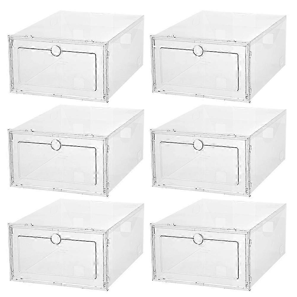 6Pcs Clear Shoe Storage Boxes Drawer Type 33X24X14CM