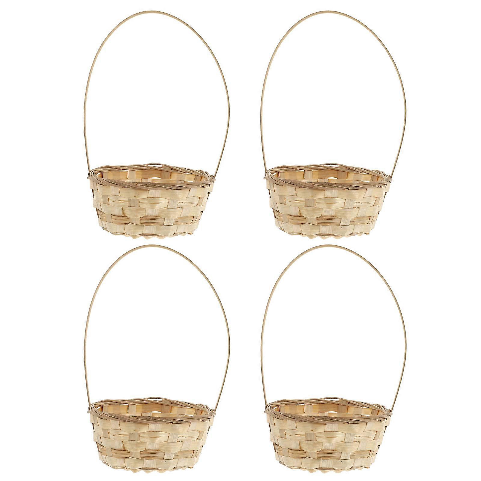 4pcs Picnic Basket with Handle Simple Storage Basket Weaving Flower Basket
