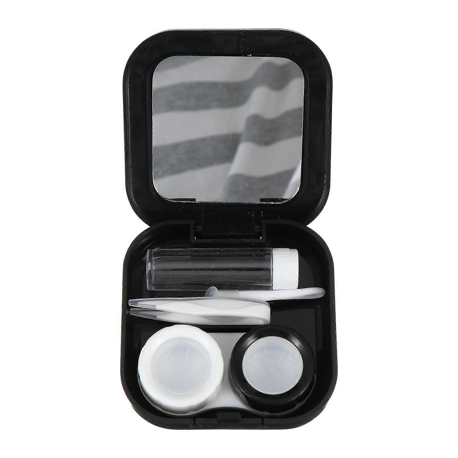 Portable Lens Case Box Creative Lens Container Black Color 7x7x2.5cm Size Mirror for Travel 1Pack