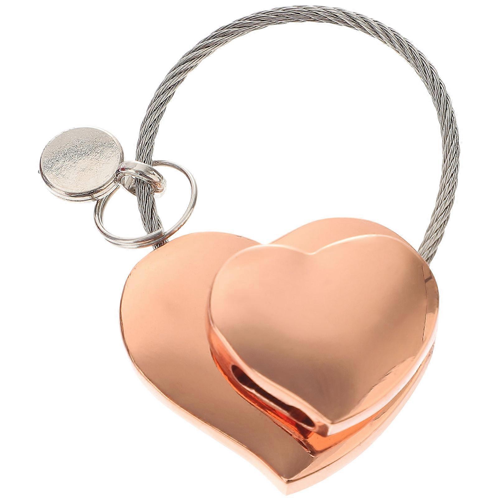Fashion Keychain Pendant Double Heart Shape Key Ring for Couples Rose Gold Color Key Hanging 1Pack