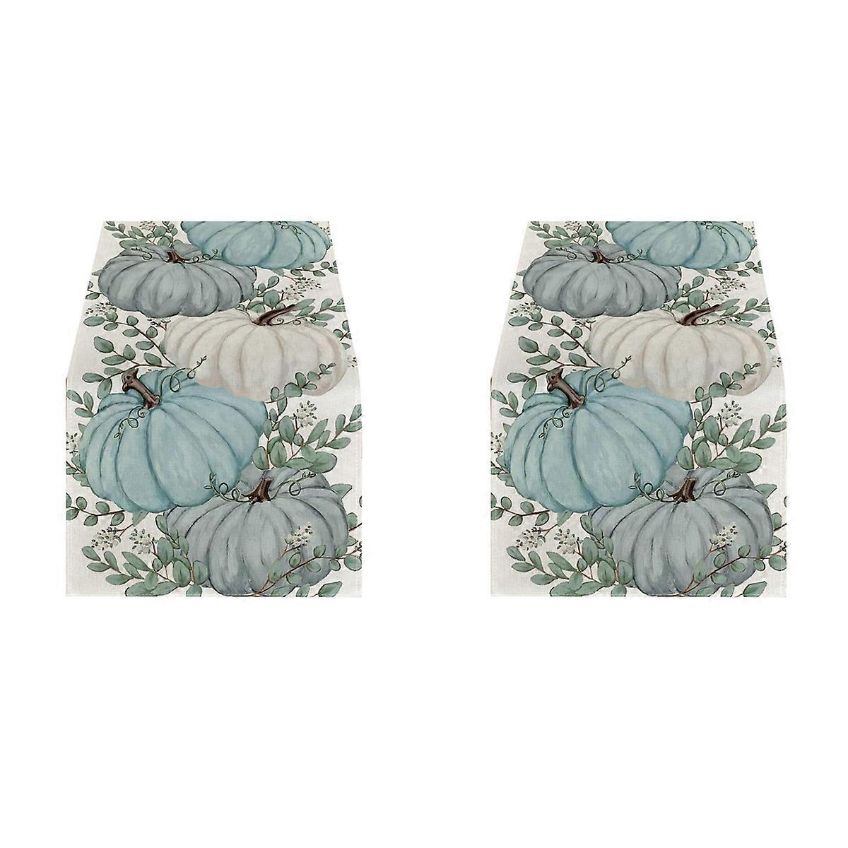 Fall Eucalyptus Leaves Pumpkins Table Runner, Table Decoration A