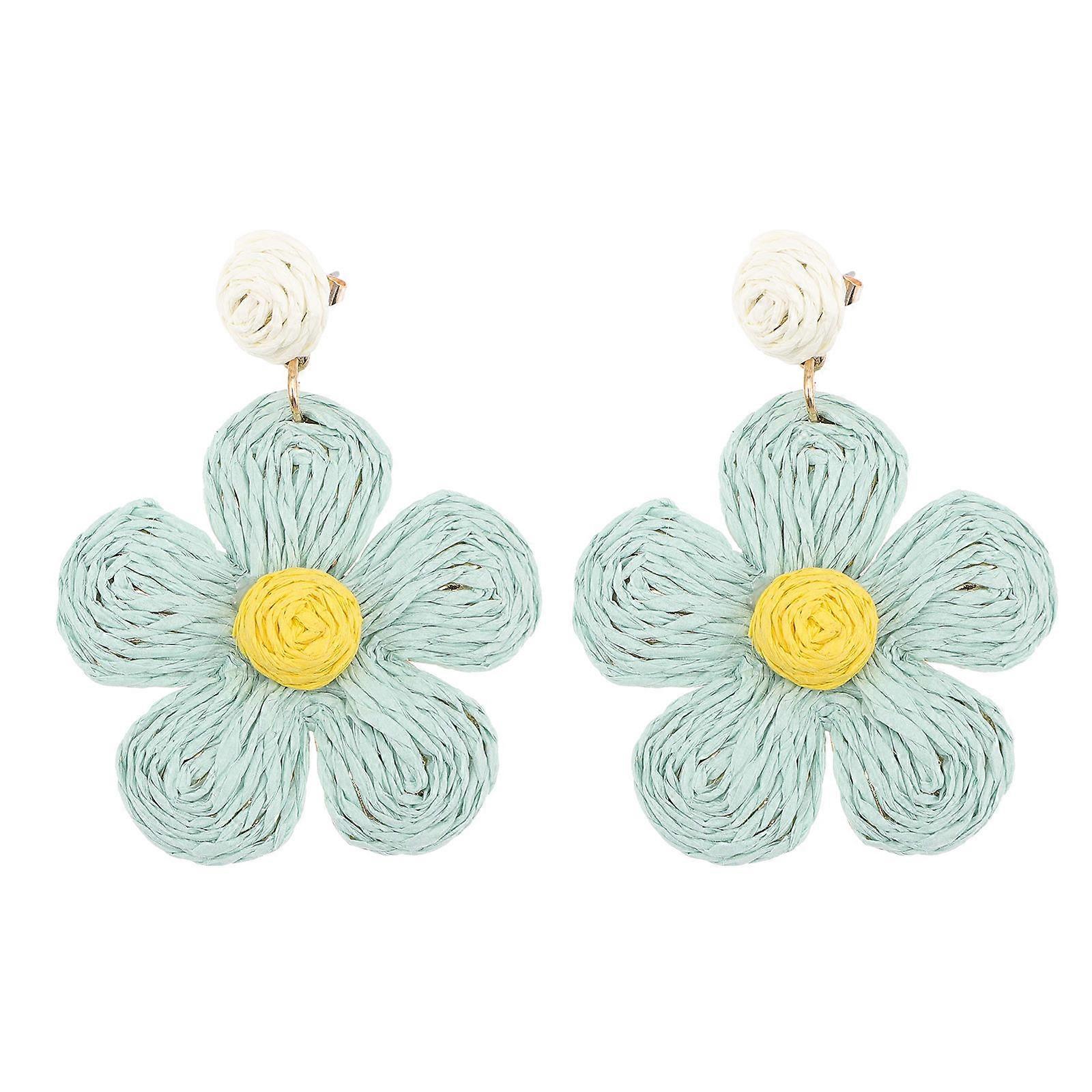 Summer Beach Jewelry Raffia Woven Earrings Light Green 7x5.5cm 1Pair