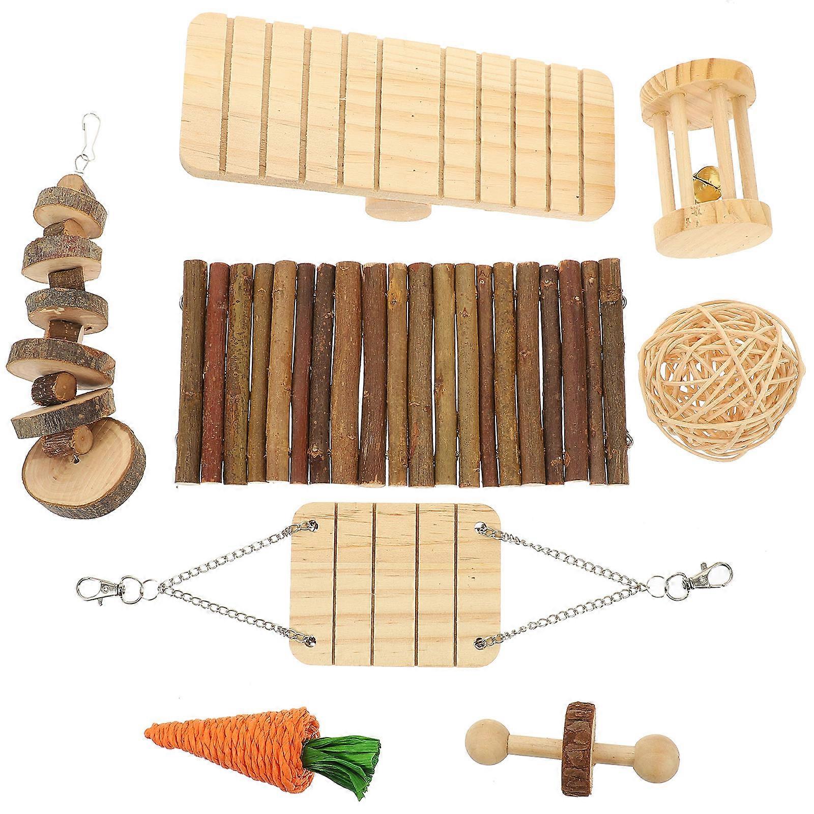 Hamster Teething Toys Wooden Rabbit Chew Toys for Healthy Teeth 1Set