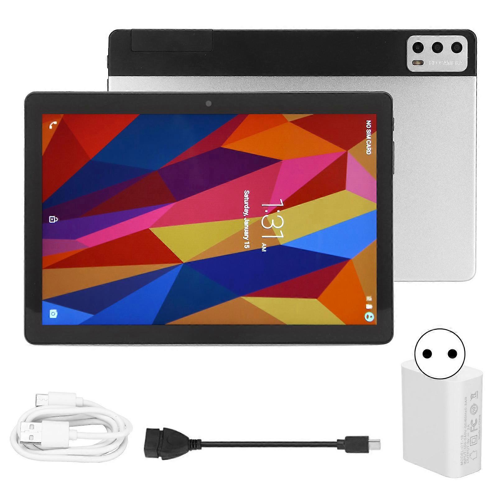 10.1in Tablet for Android11 2.4G 5G 5800mAh Type C Rechargeable 8GB RAM 256GB ROM 1920x1200 5MP 13MP Octa Core Silvery Tablet