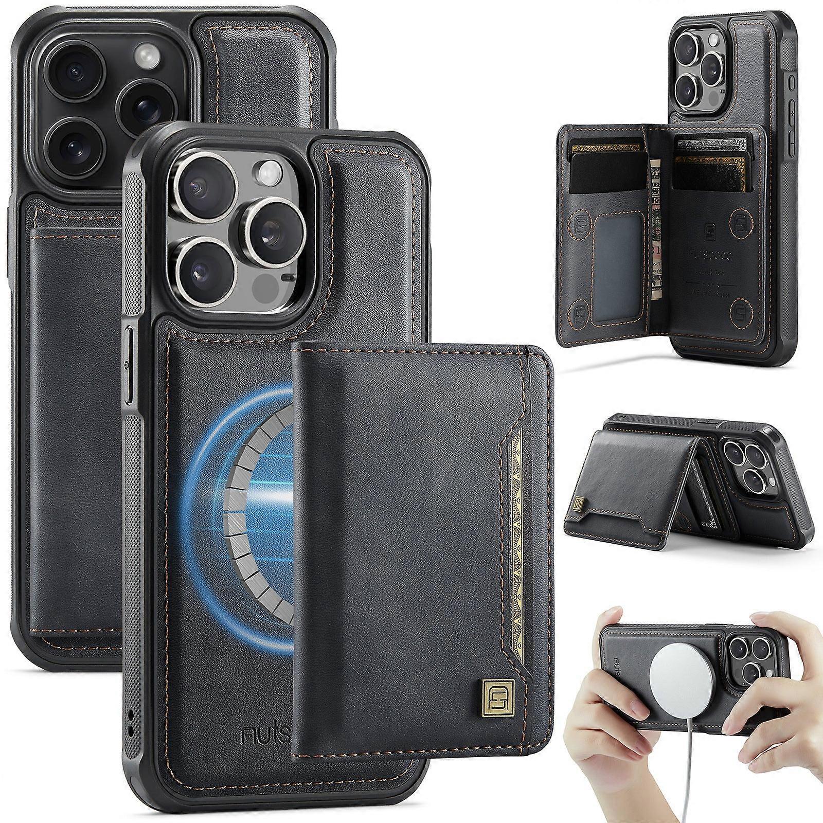 جراب لآيفون 13 برو A13 حامل بطاقة ممغنطة سبليت أسود للأعمال رقم 4158