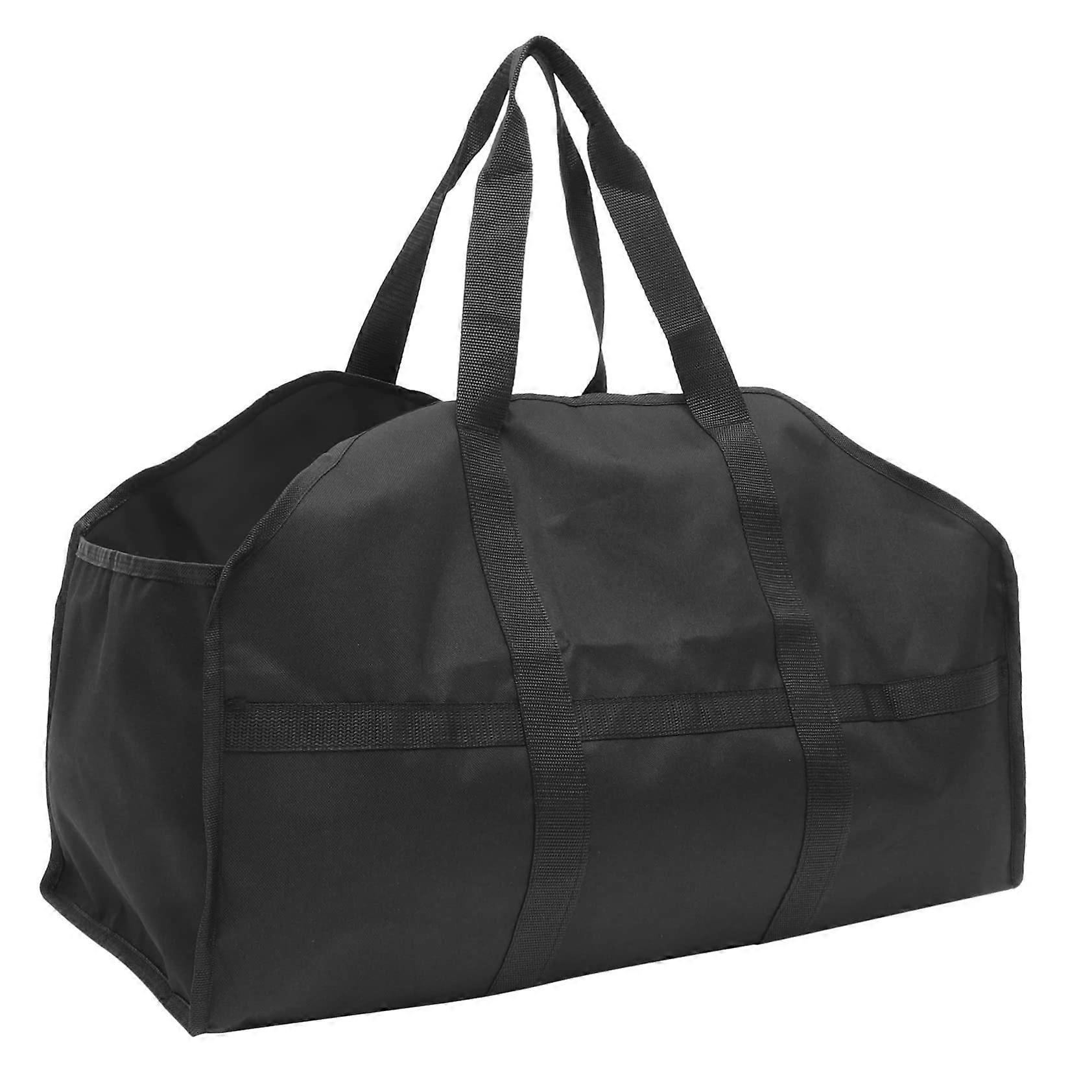 Storage Bag for Firewood Oxford Fabric Firewood Carrier Black Portable Shopping Bag Includes Wooden Holder Camping Bag